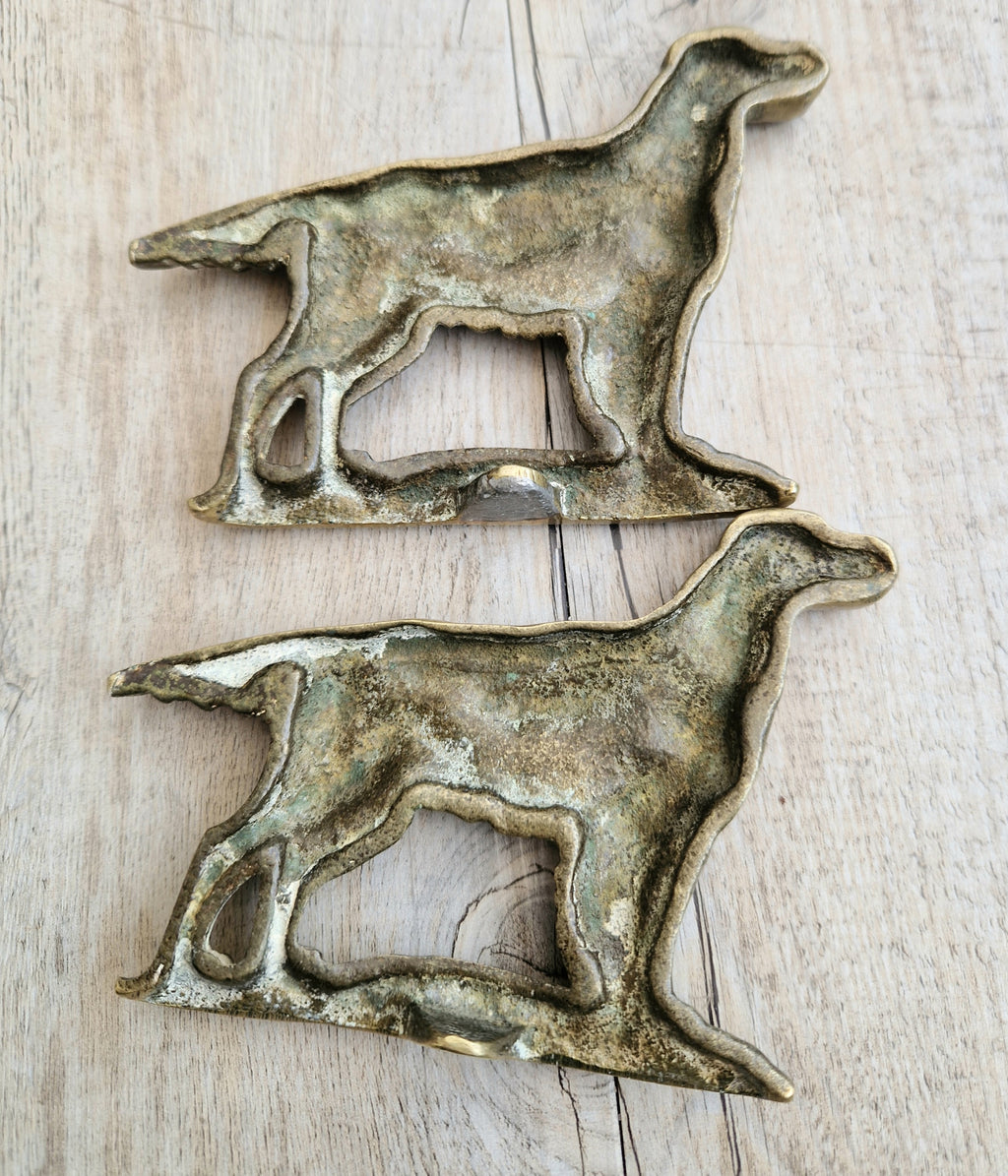 Pair of Vintage Brass Irish Setter Dogs Half Mold Stand Desk Ornaments