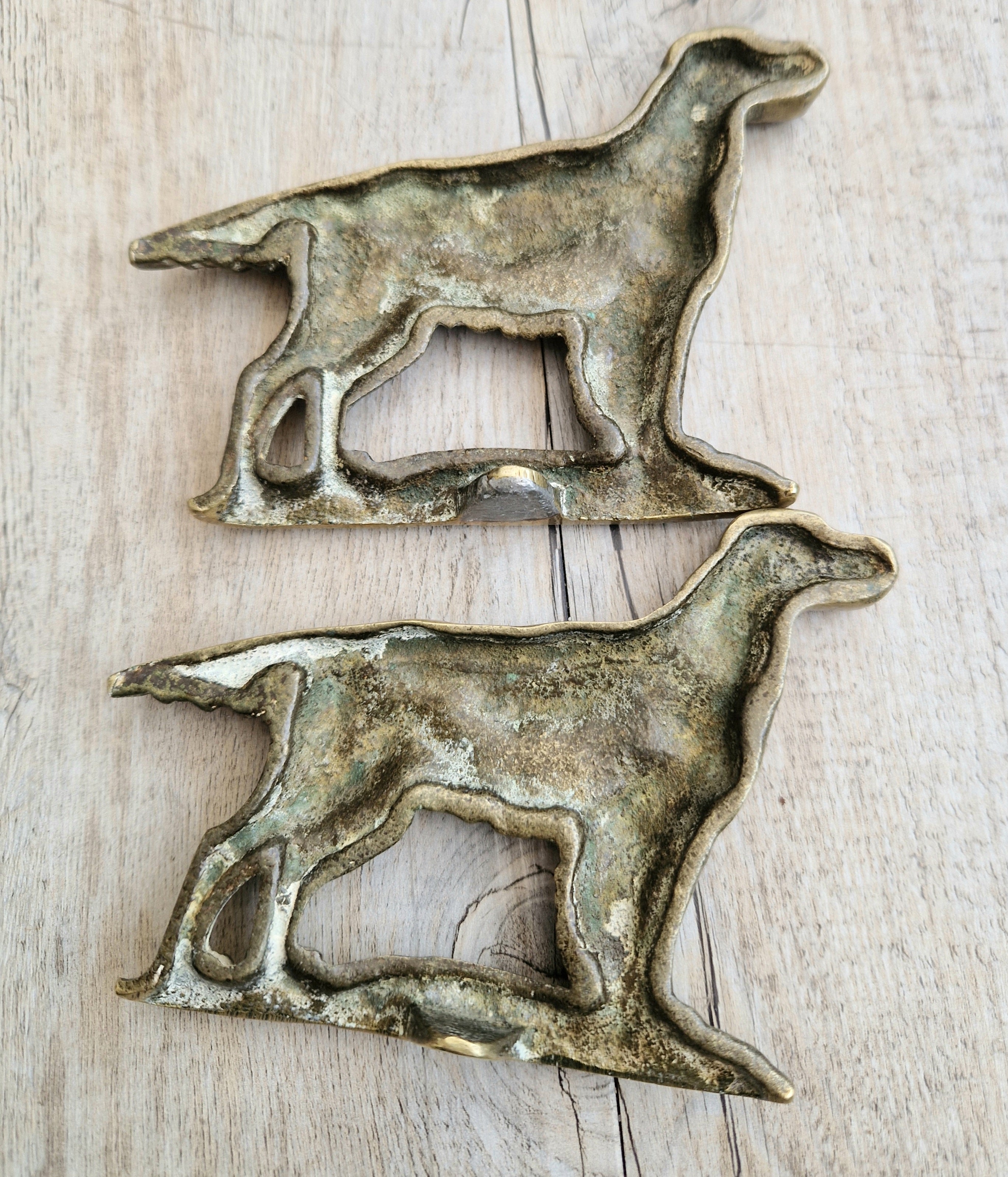 Pair of Vintage Brass Irish Setter Dogs Half Mold Stand Desk Ornaments