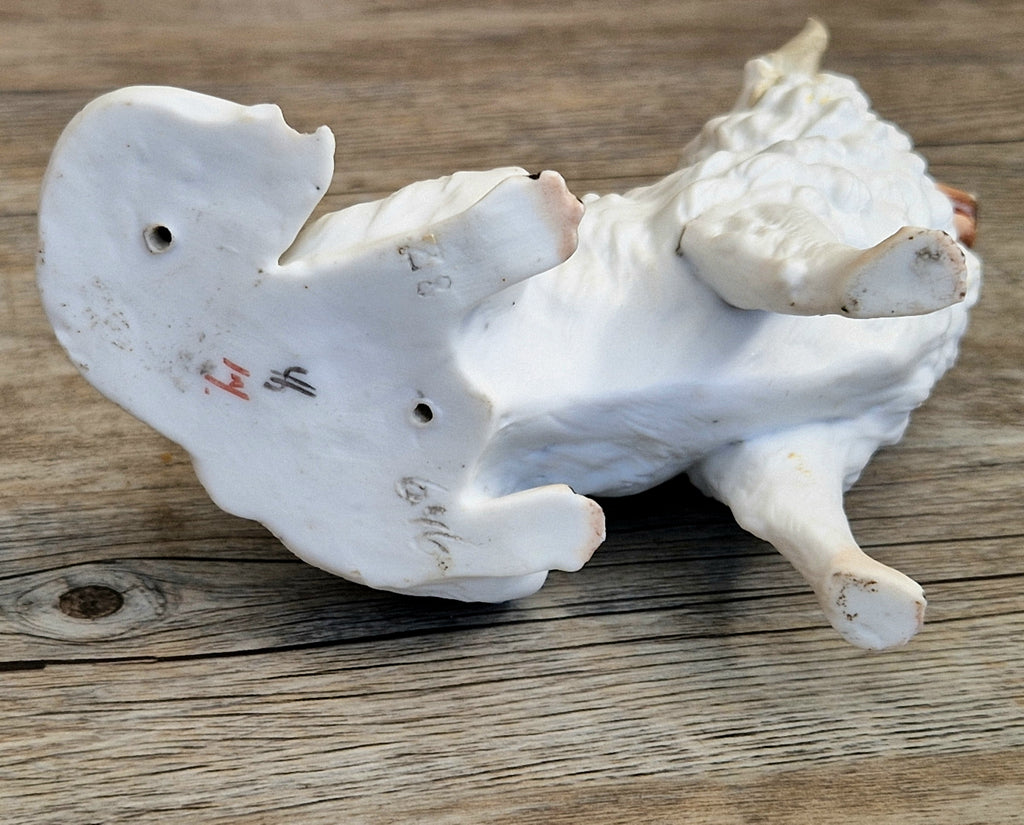 Antique Heubach Bisque Sitting Panting Spitz Dog: German Figure, Circa 1864-1880