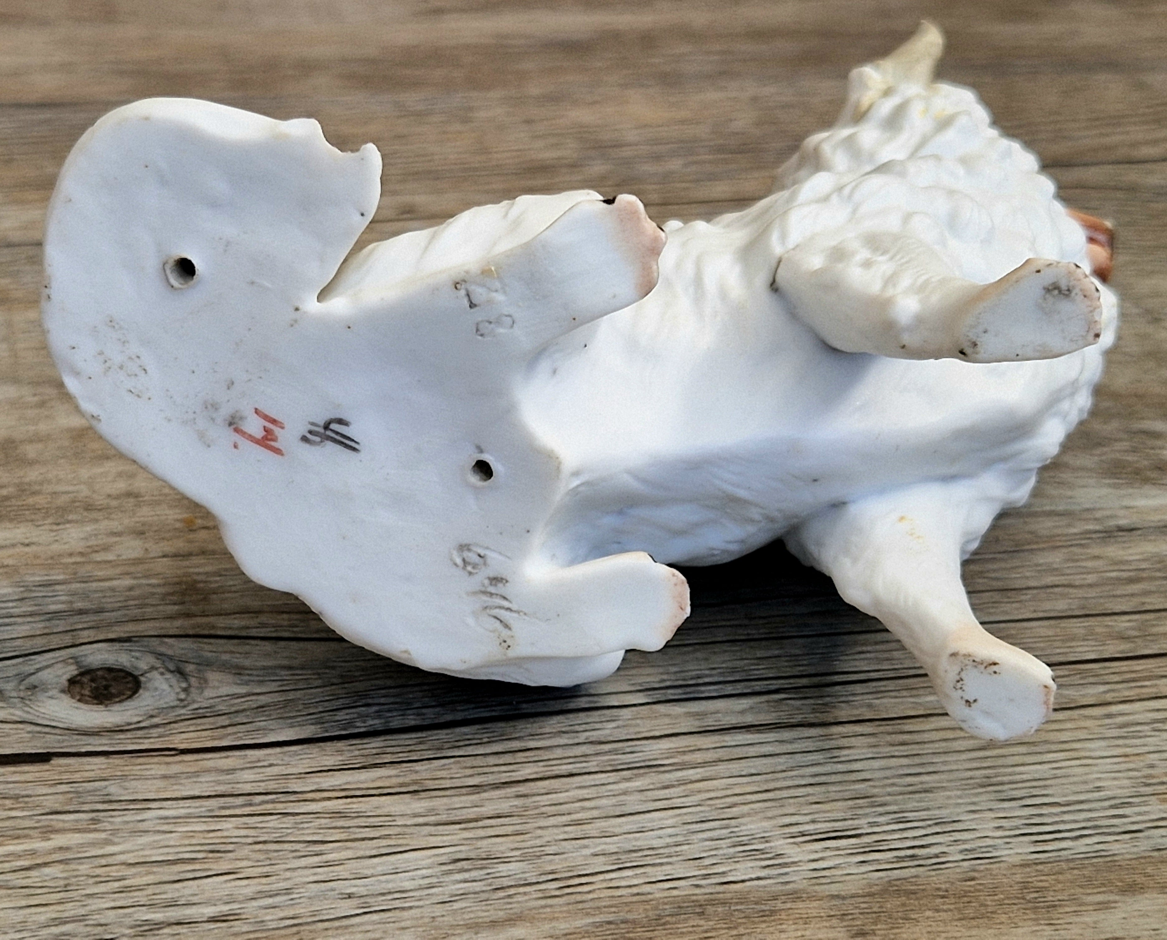 Antique Heubach Bisque Sitting Panting Spitz Dog: German Figure, Circa 1864-1880