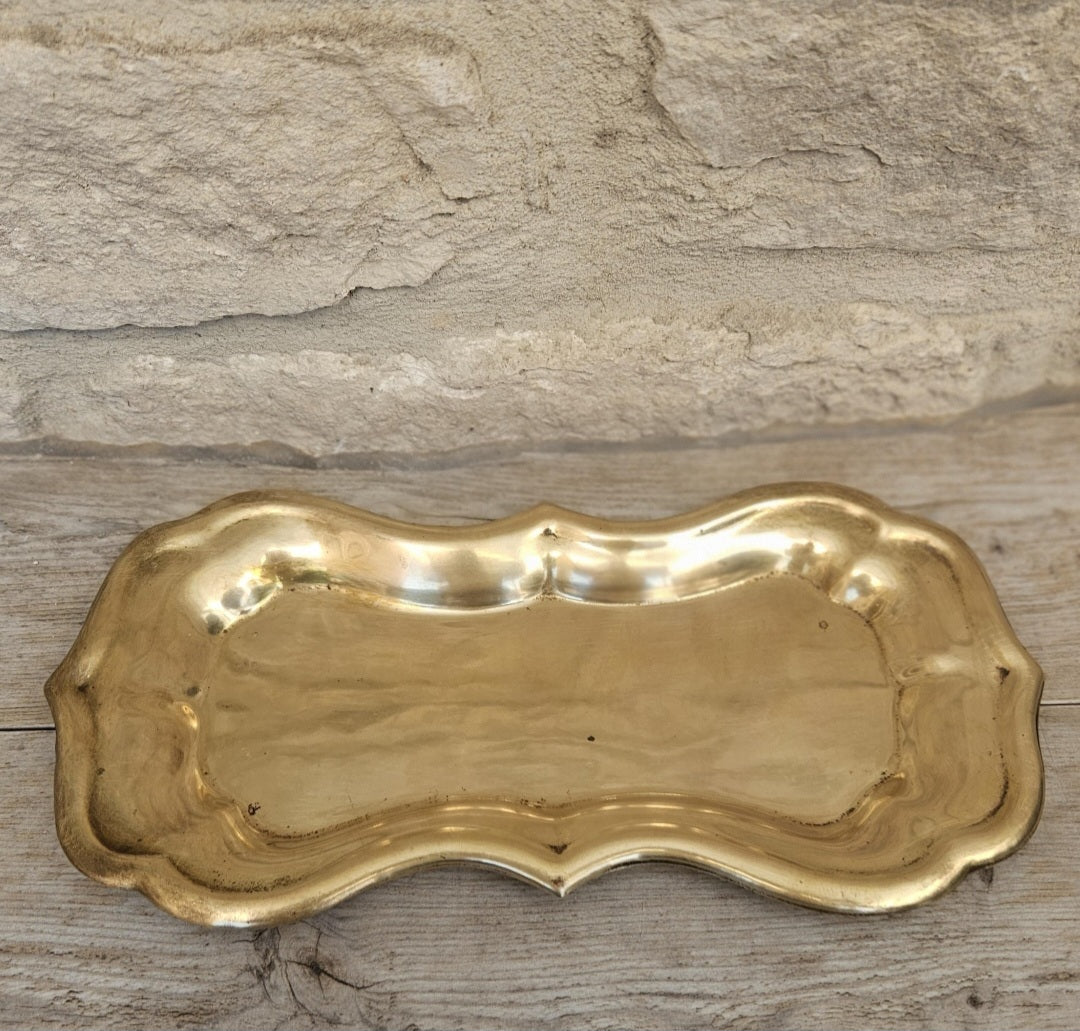 Antique Brass Trinket Tray Ornate Catchall Dish Vintage Vanity Decor Jewelry Holder