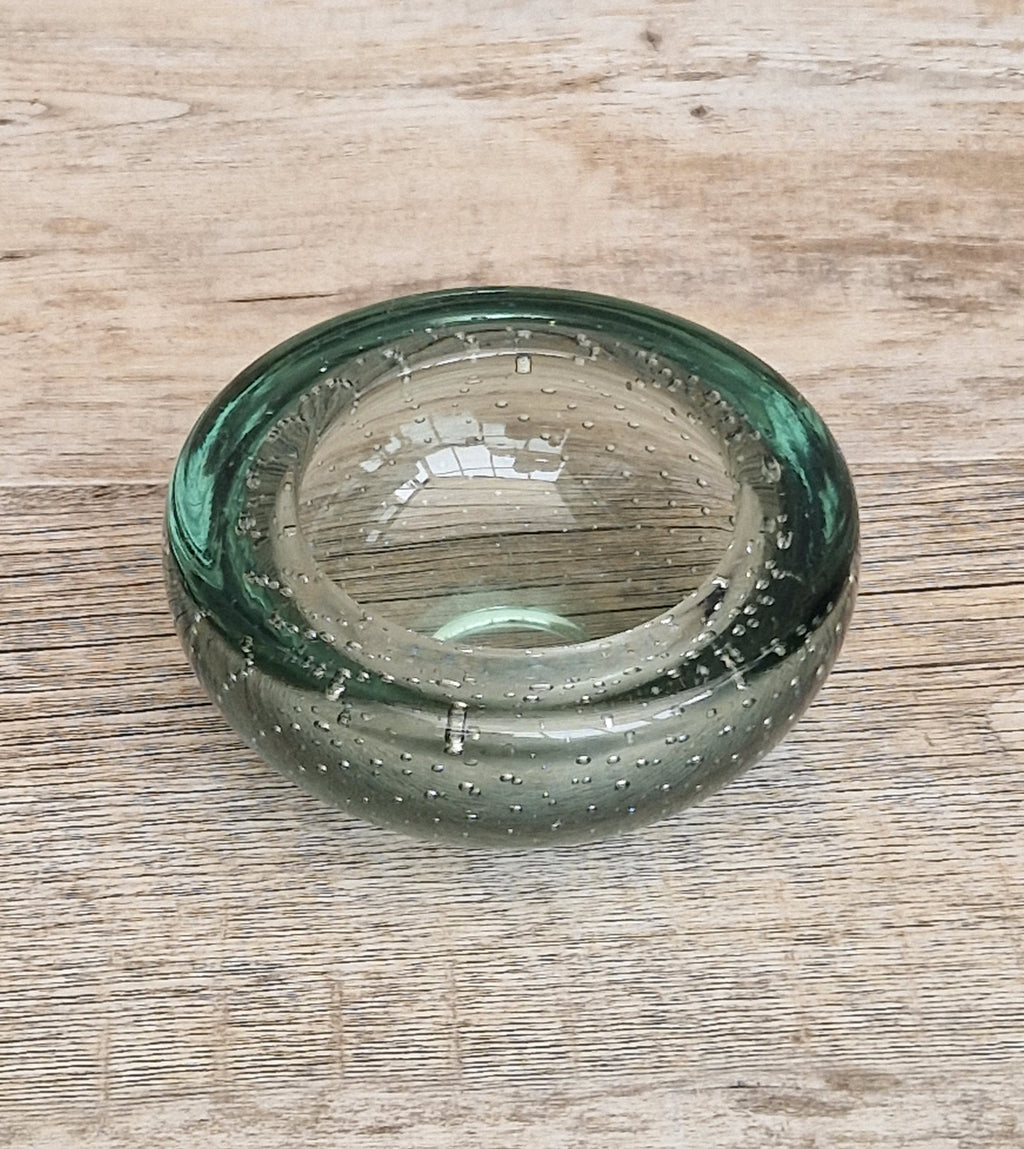 Vintage Whitefriars Sea Green Controlled Bubble Glass Bowl 9099 Mid Century Bullicante Dish