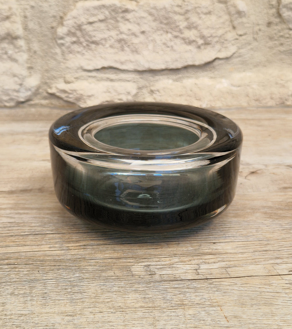Per Lutken For Holmegaard 'Flying Saucer' Bowl MCM Smoke Blue Danish Art Glass 1960's