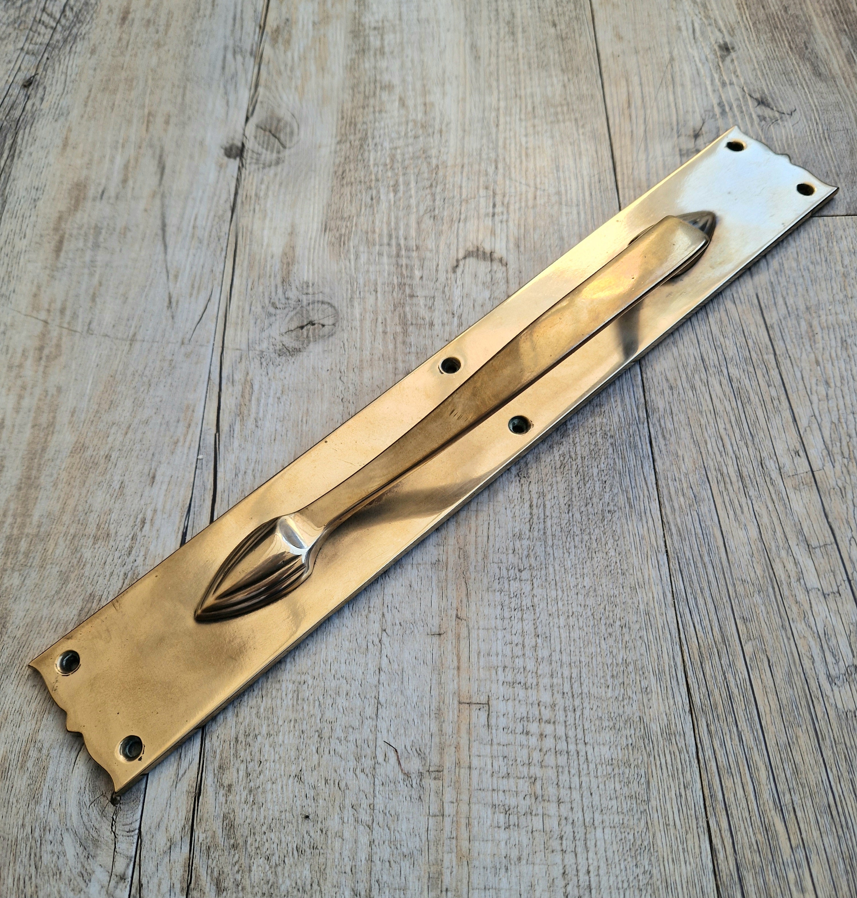 Art Nouveau Solid Brass Door Pull Hande & Back Plate Antique 15" (38cm)