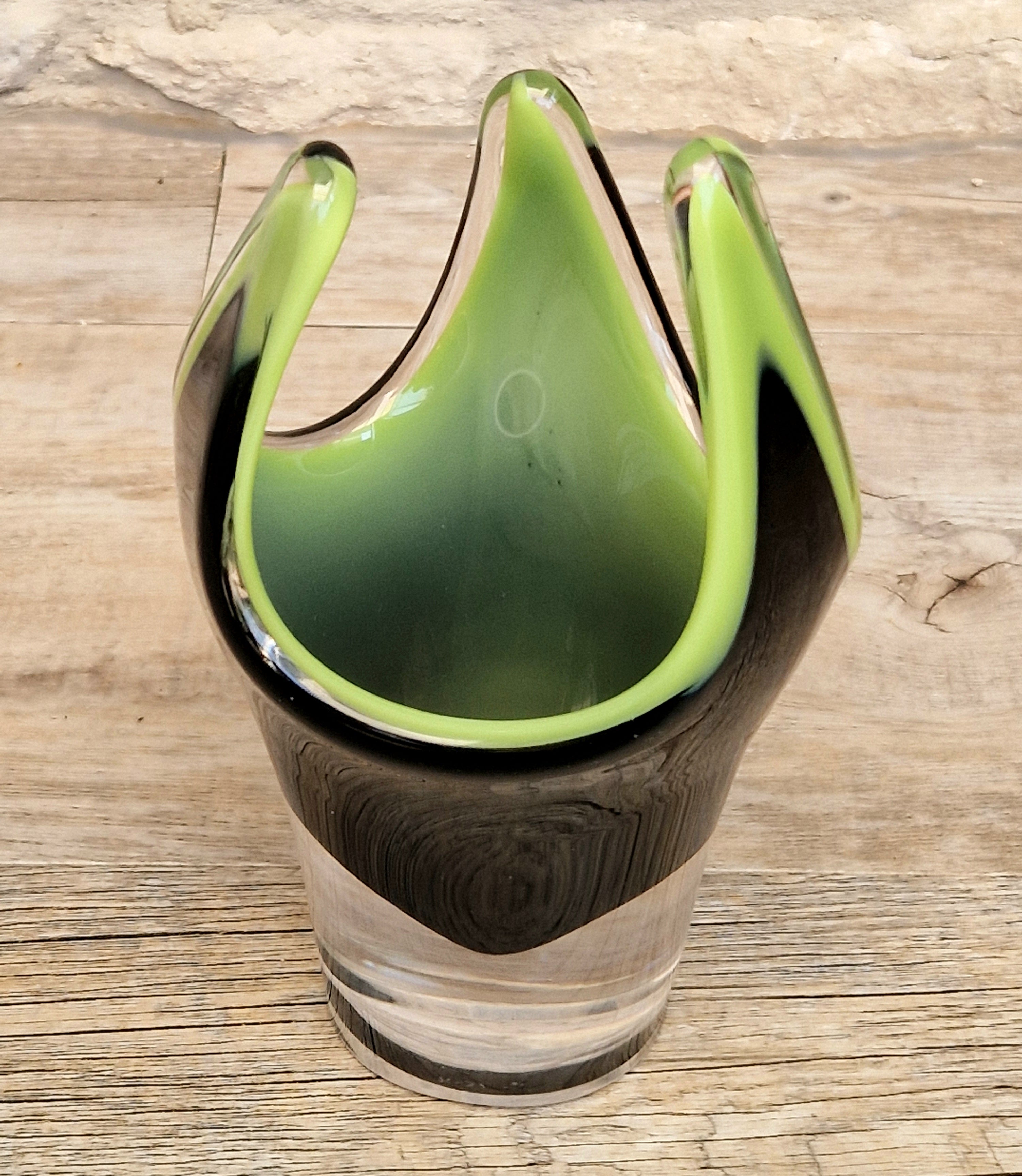 Reijmyre Harlequin Vase Black & Green Signed Paul Kedelv Art Glass, 1958