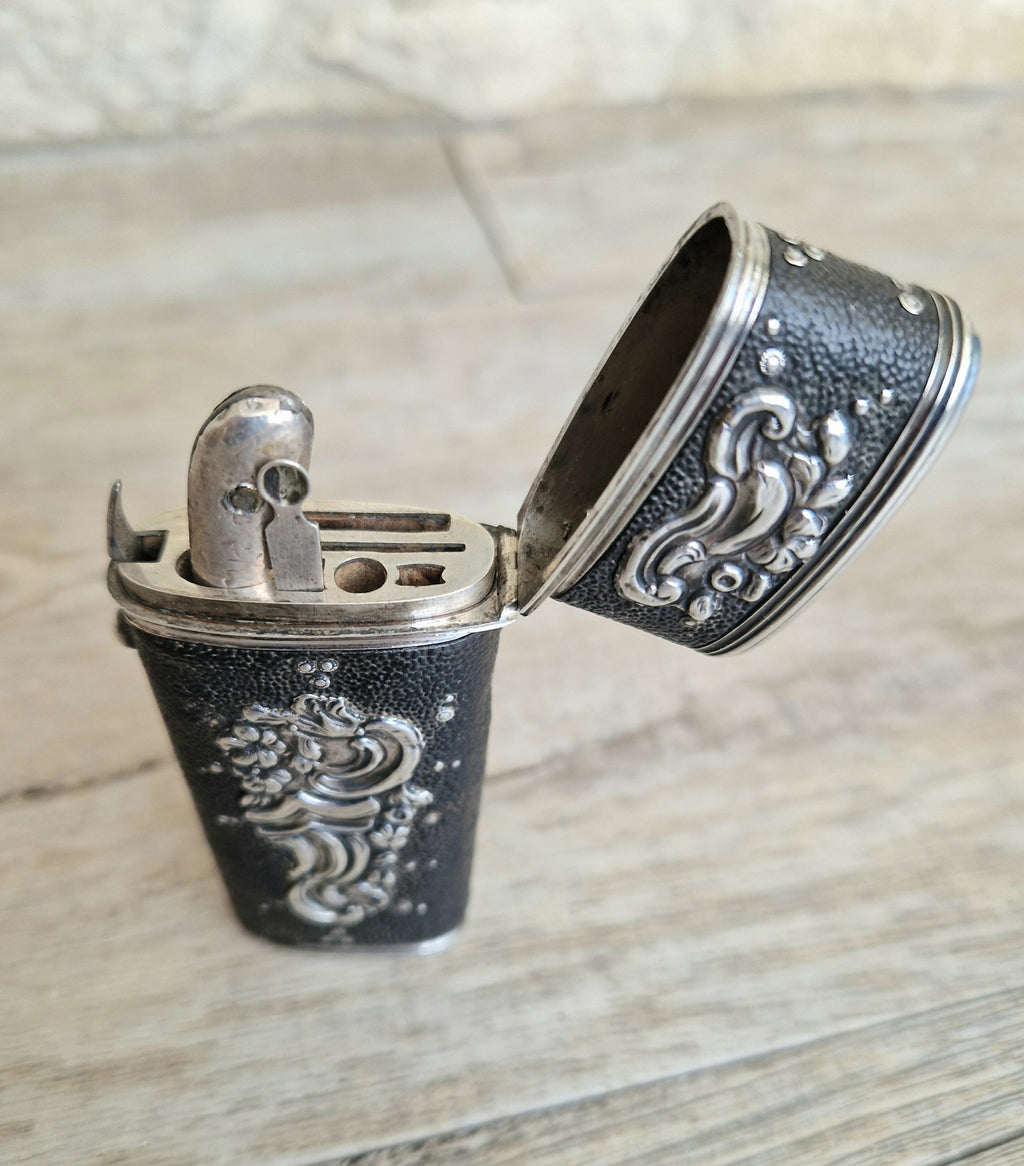 18th Century Etui French Black Shagreen & Silver Necessaire Case Rare Early Example
