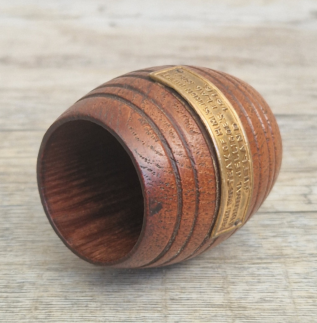 HMS Iron Duke Teak Barrel WWI Battle of Jutland Maritime Relic Admiral Jellicoe Flagship Souvenir Treen Match Holder Vesta