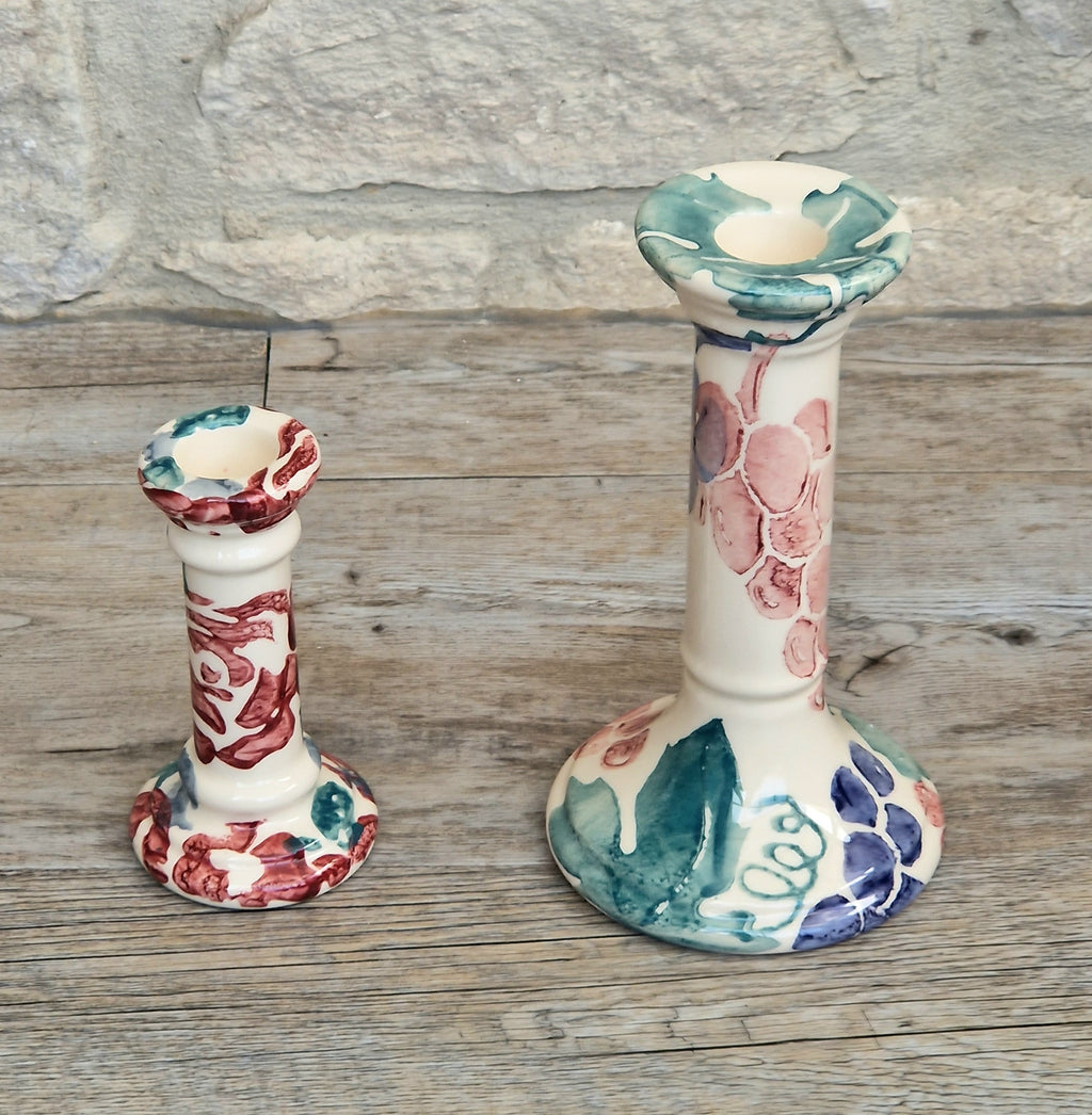 2 x Emma Bridgewater Spongeware Grapes & Roses Candle Sticks Candle Holders Vintage Early