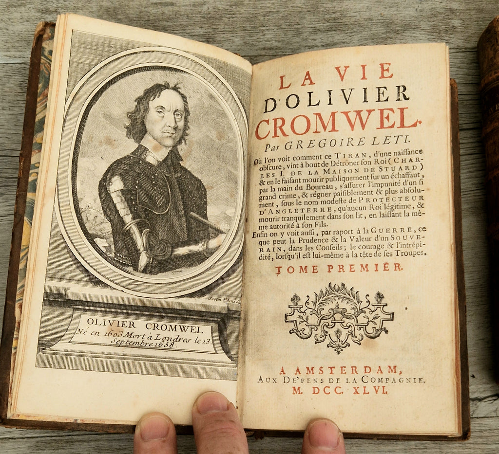 La Vie D'Oliver Cromwell 1746 Gregoire Leti Very Rare 2 Volume Antiquarian Book French