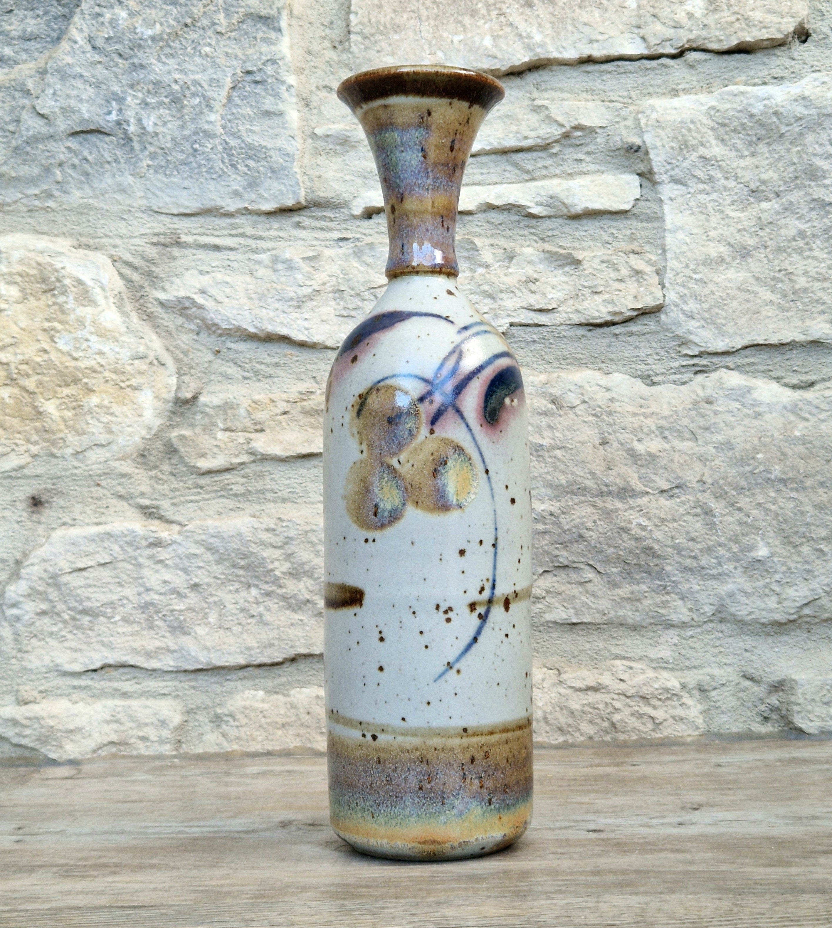 Vintage Oldrich Asenbryl Sarn Pottery 28cm Stoneware Bottle Vase Welsh Studio Ceramic 1970s