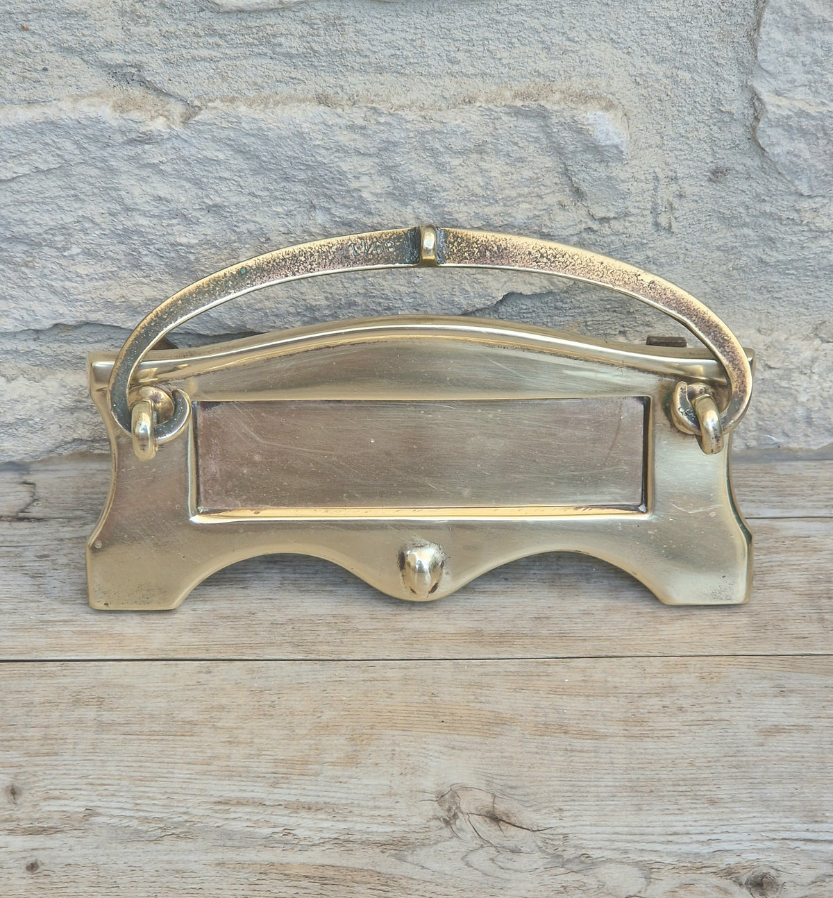 Art Deco Antique Brass Letterbox Plate Door Knocker Original Bolts 18cm