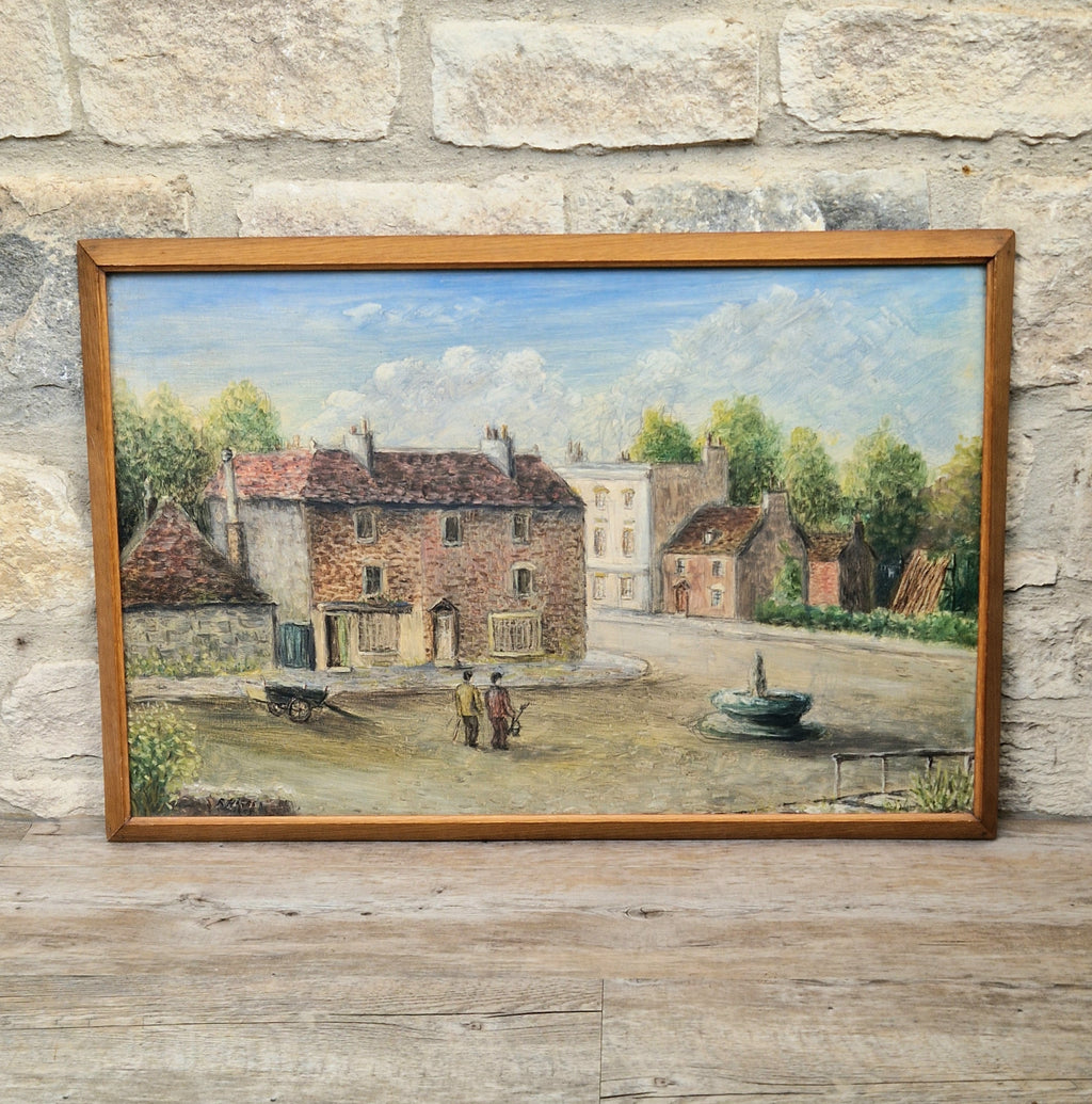 Vintage Hampshire Oil On Board Painting English Rural Town Scene 1955 R. Higgs