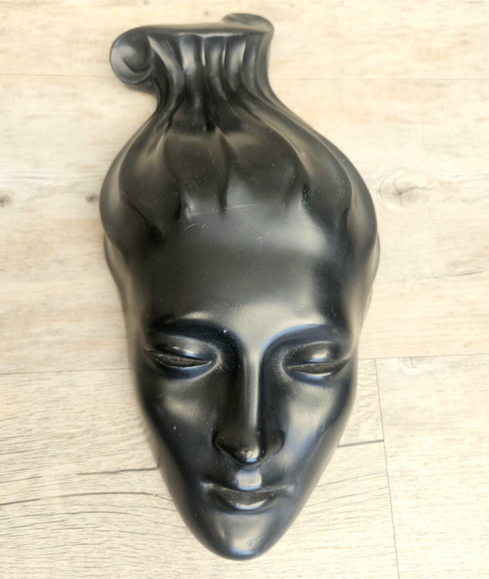 Midecentury Ceramic Female Face Mask Wall Plaque Art Female Face Sculpture Wall Art Decor