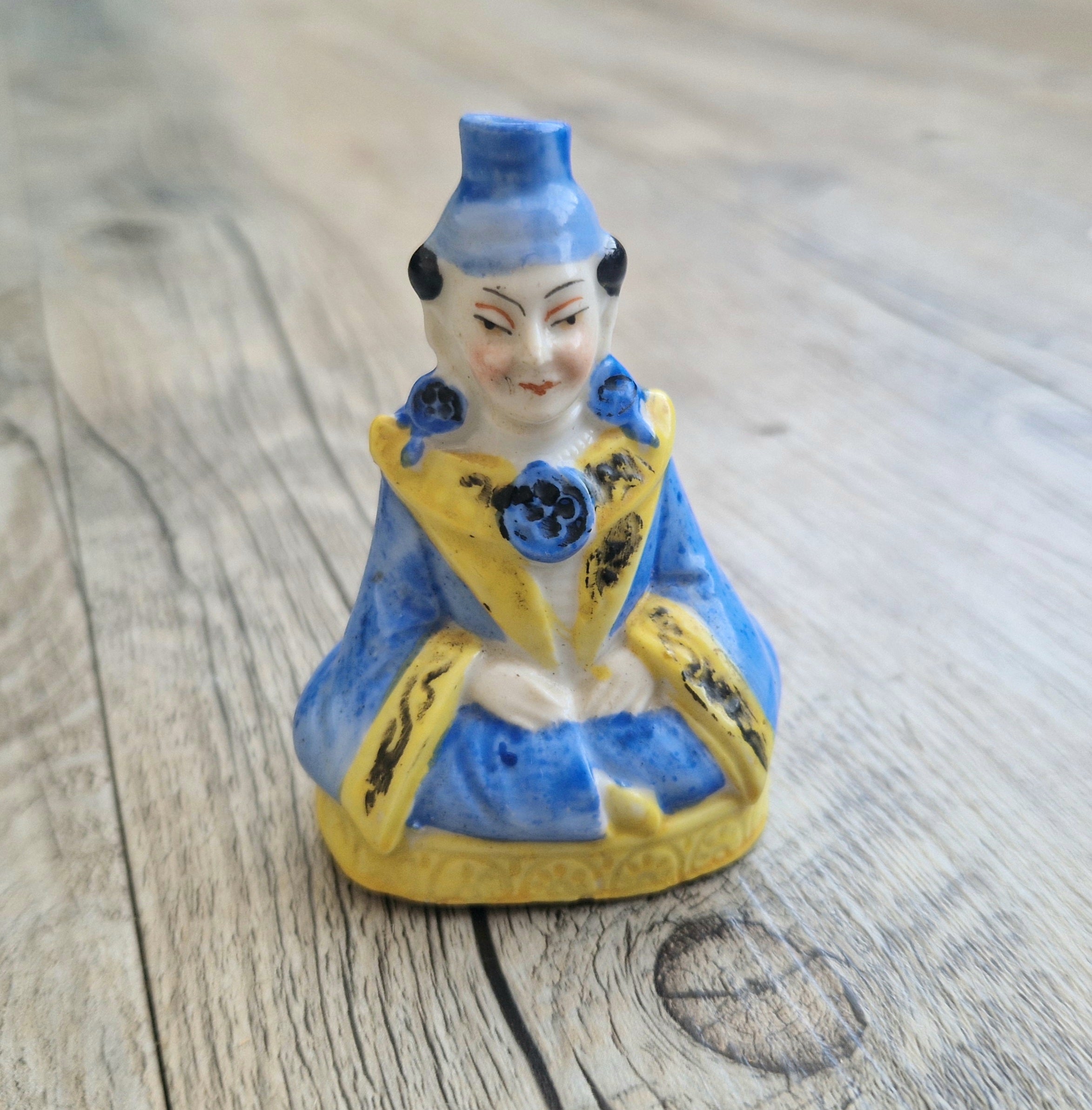 Antique Sitzendorf Ceramic Seated Figure Perfume Bottle - Missing Crown Top