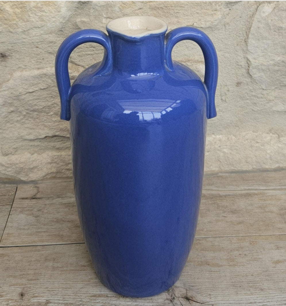 Antique Royal Doulton Vase Blue Stoneware Made in England 8" Tall