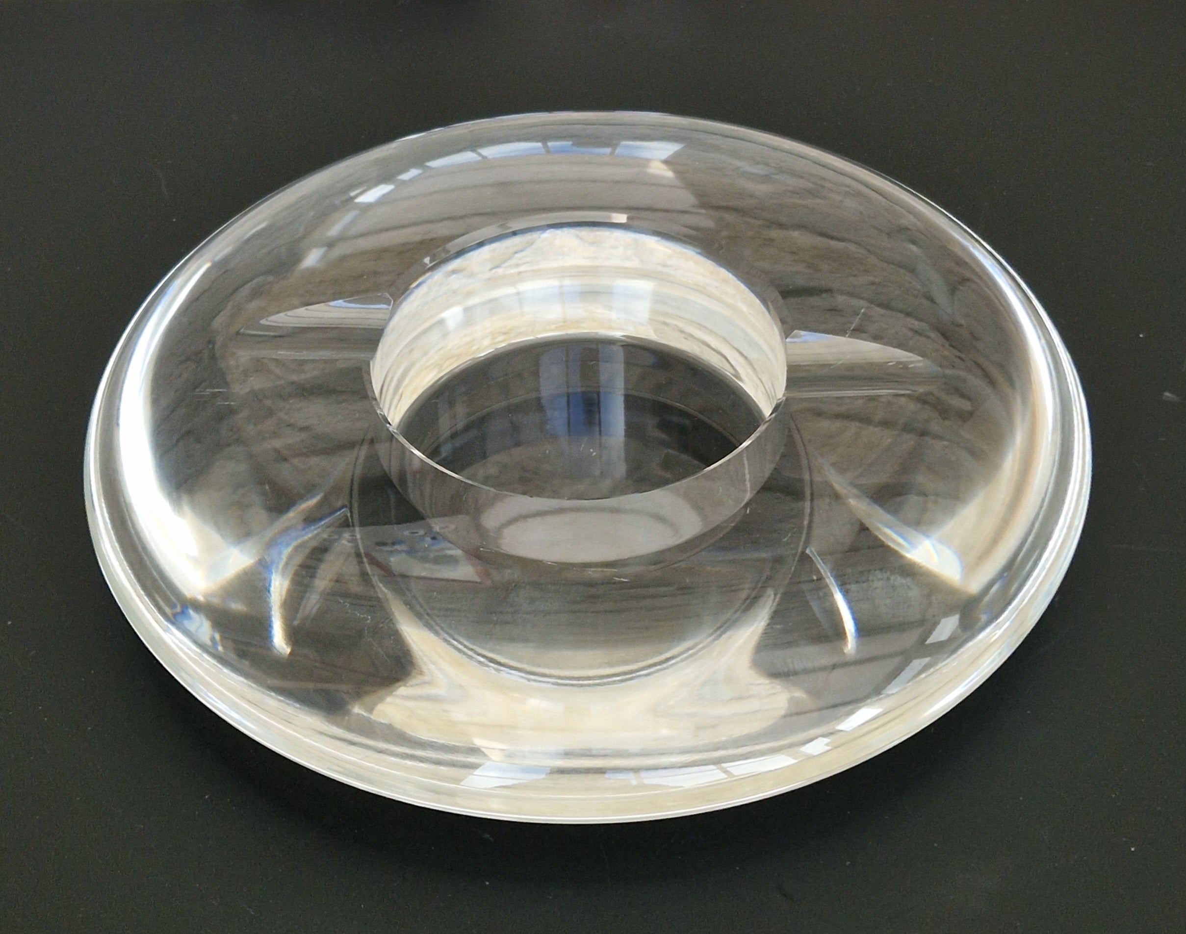 Heavy Clear Crystal Glass Discus Cigar Table Ashtray 23cm Diameter