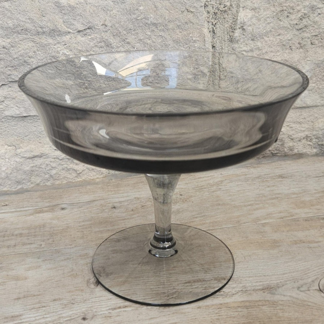 Midcentury Small Glass Compote Tazza By Wedgwood Smoky Glass Made in England Stamped