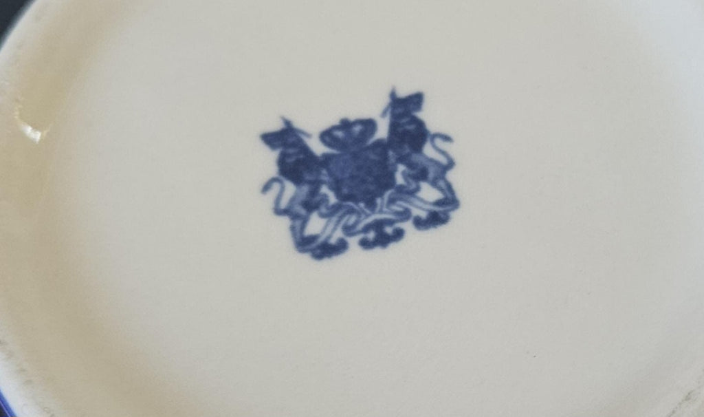 Vintage Pair Cache Pots Planters Blue & White Neoclassical Scalloped Edge Staffordshire Pottery England