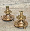 Pair of 19th Century Judin Signed Czarist Era Russian Bronzed Sabbath Bun Footed Capstan Candle Holders.