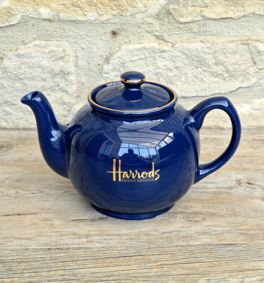 Harrods London Teapot Large Blue 2 Pint Sadler Made in England Vintage Collectible Kitchenware