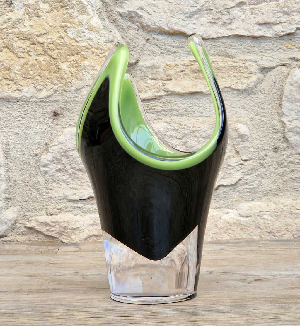 Reijmyre Harlequin Vase Black & Green Signed Paul Kedelv Art Glass, 1958