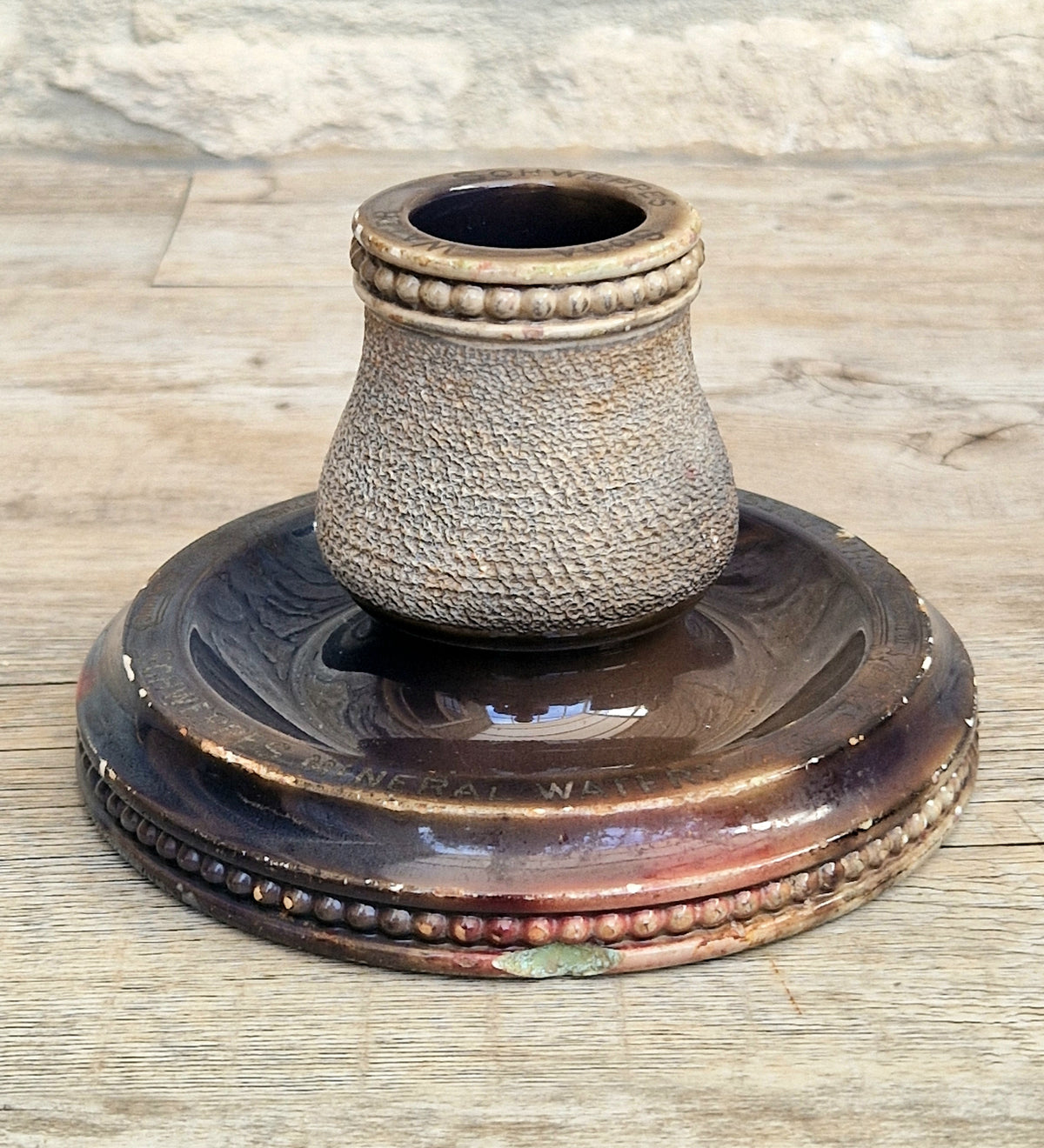 Rare Antique Empire Works Schweppes Pub Ceramic Stoneware Match Strike Holder