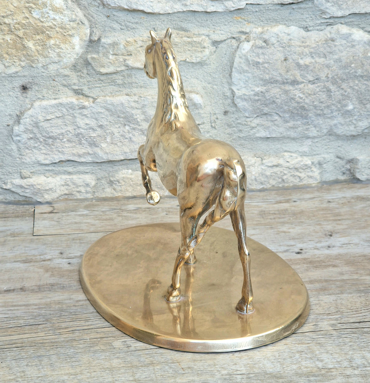 Vintage Solid Brass Horse Statue 22cm Large Heavy Equestrian Trotting Figurine On Base 1.9kg