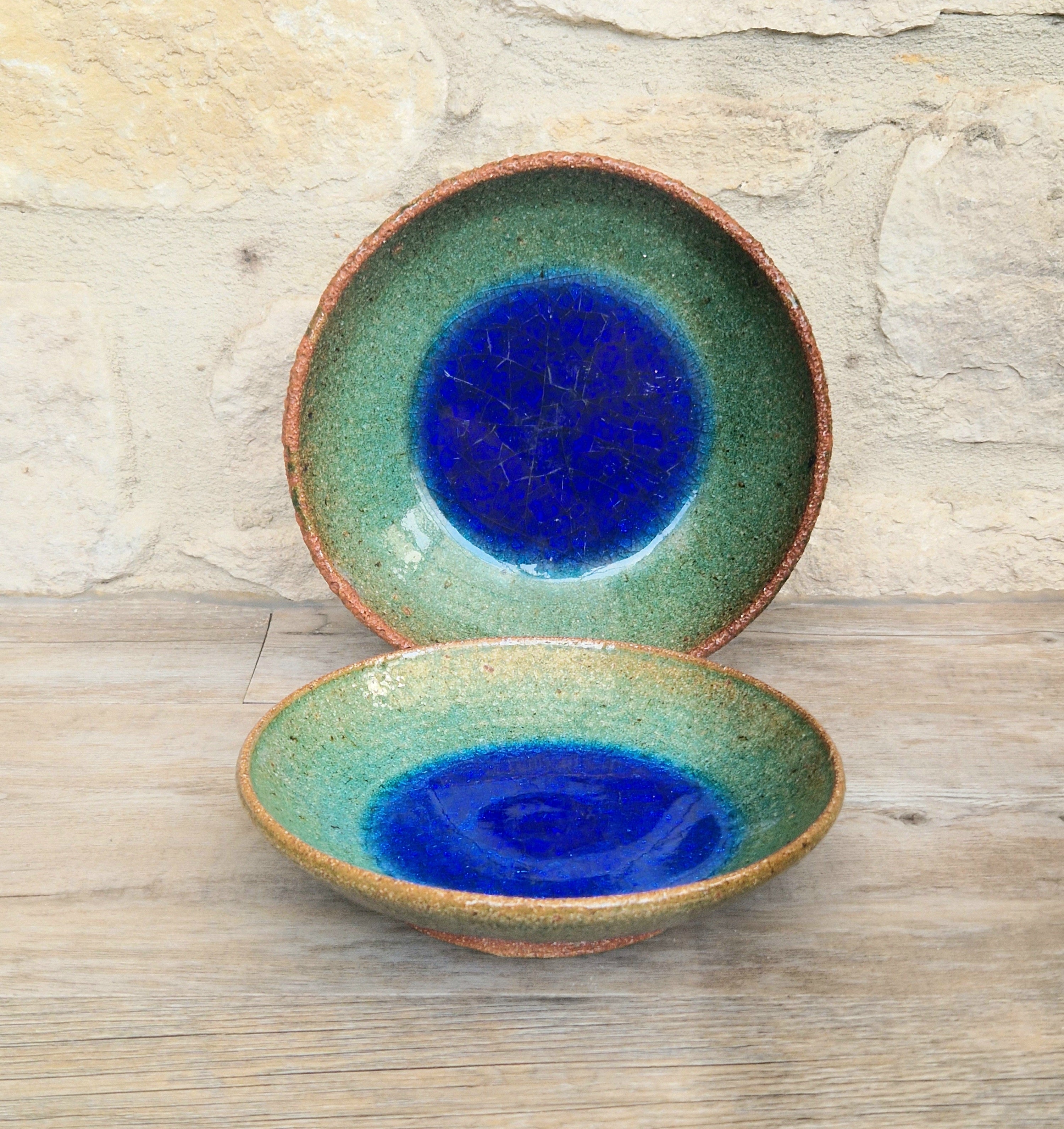 Vintage Studio Art Pottery Alan Hemmings Nested Blue Crackle Glaze Ceramic Bowls