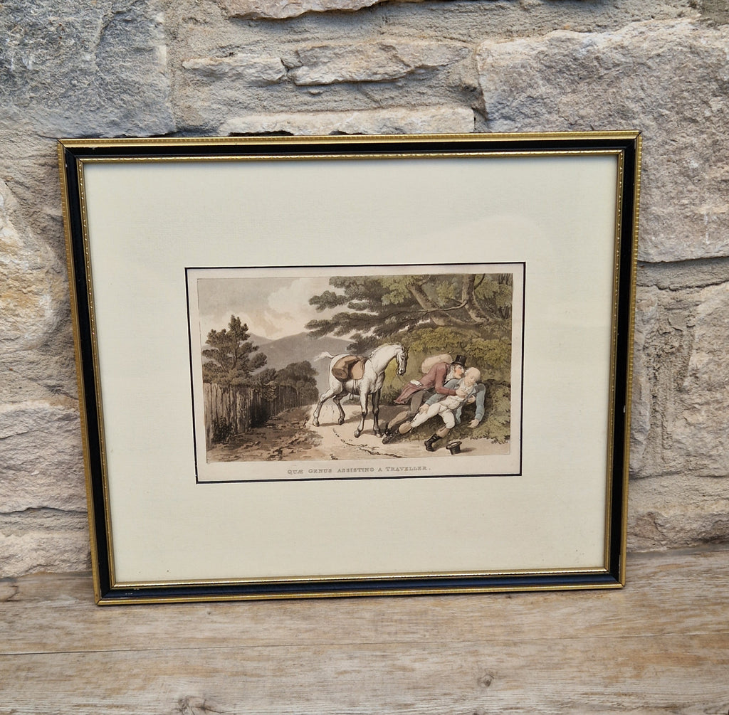 Thomas Rowlandson Lithograph Print 'Quae Genus Assisting A Traveller' Framed Wall Art