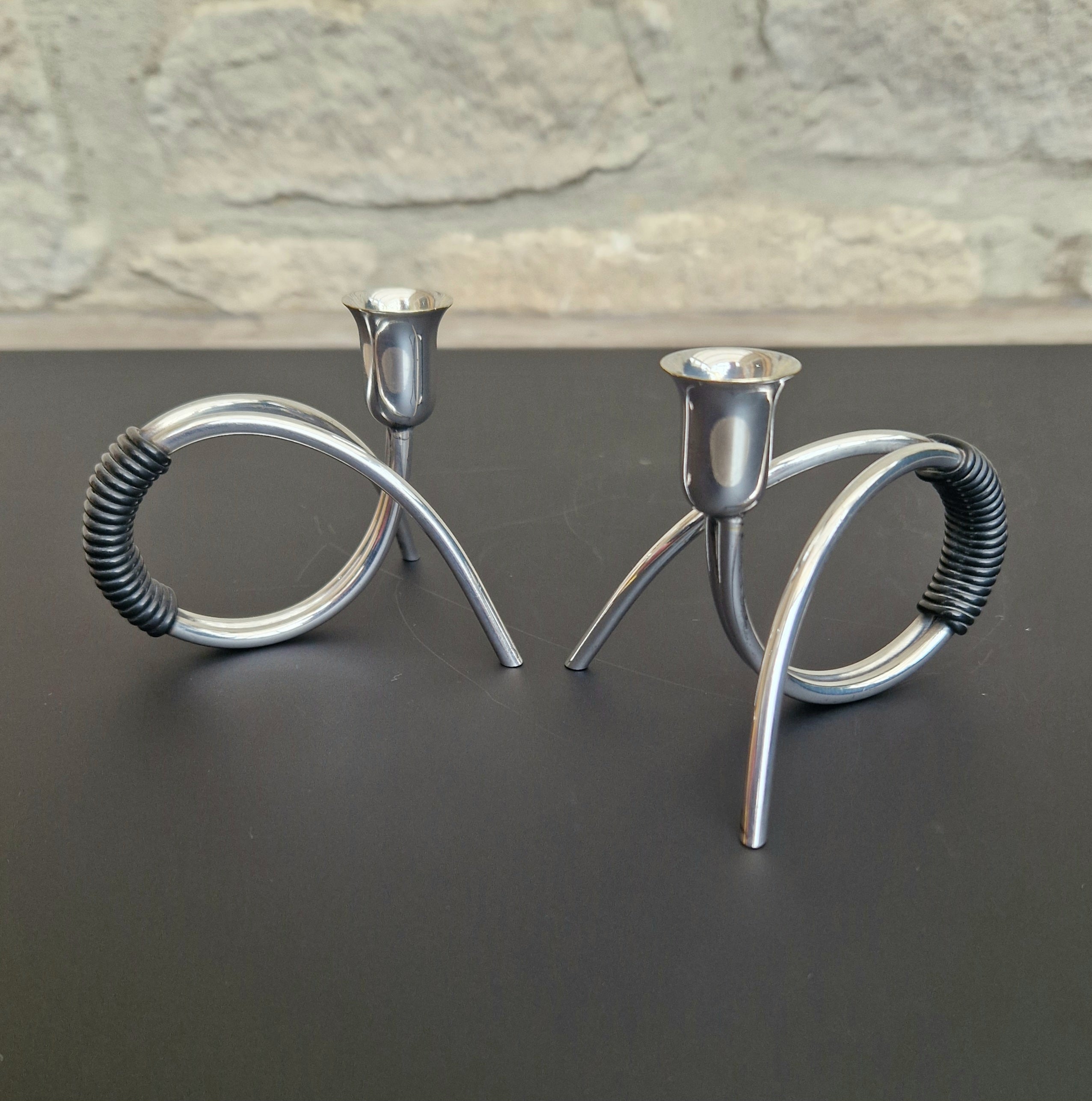 Danish Modern Miniature Silver Plated Candlesticks Carl F. Christiansen Pair