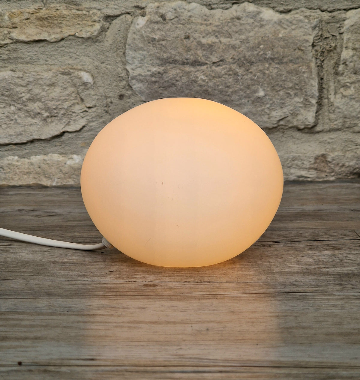 Vintage Habitat Glass Pebble Table Lamp Frosted White 12cm Minimalist Retro Ambient Desk Light