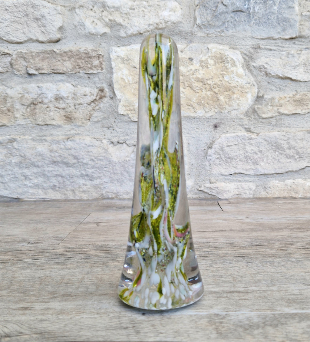 Devil's Fire Tower Green Art Glass Obelisk Paperweight 18.4cm 19th Century