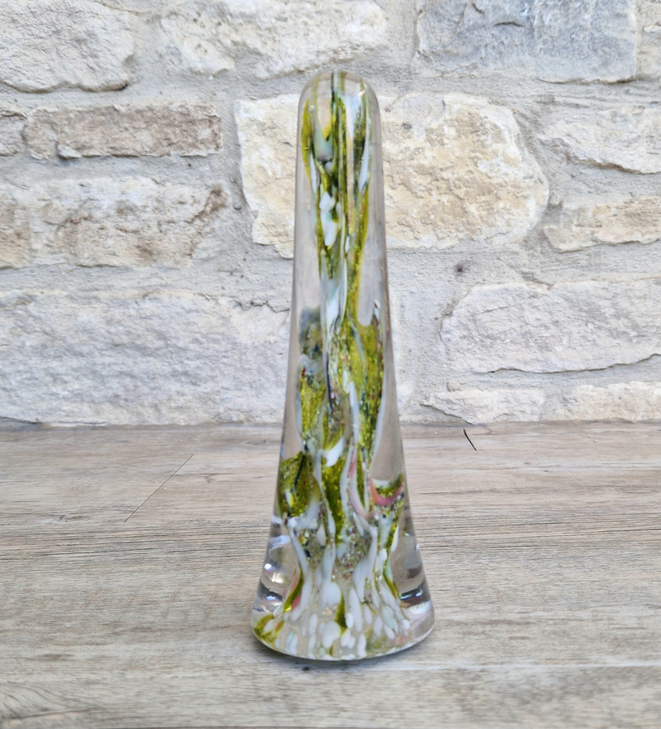 Devil's Fire Tower Green Art Glass Obelisk Paperweight 18.4cm 19th Century