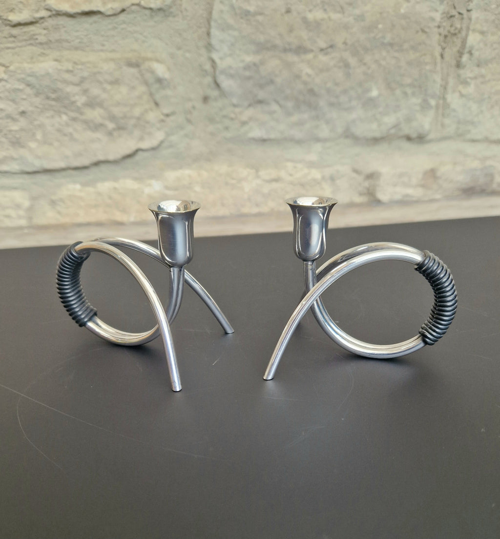 Danish Modern Miniature Silver Plated Candlesticks Carl F. Christiansen Pair