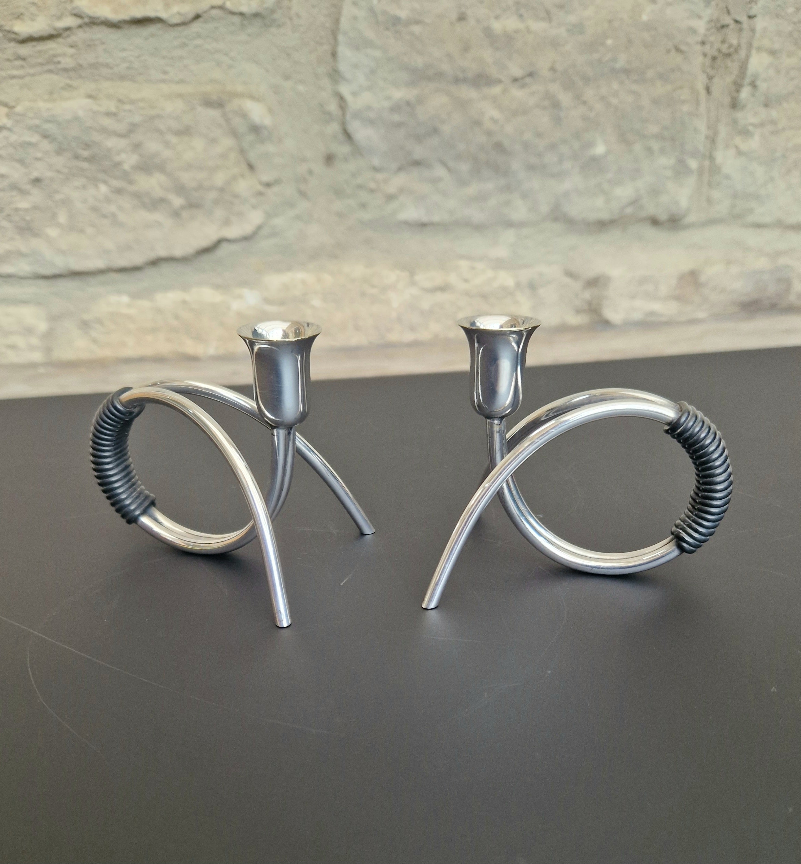 Danish Modern Miniature Silver Plated Candlesticks Carl F. Christiansen Pair