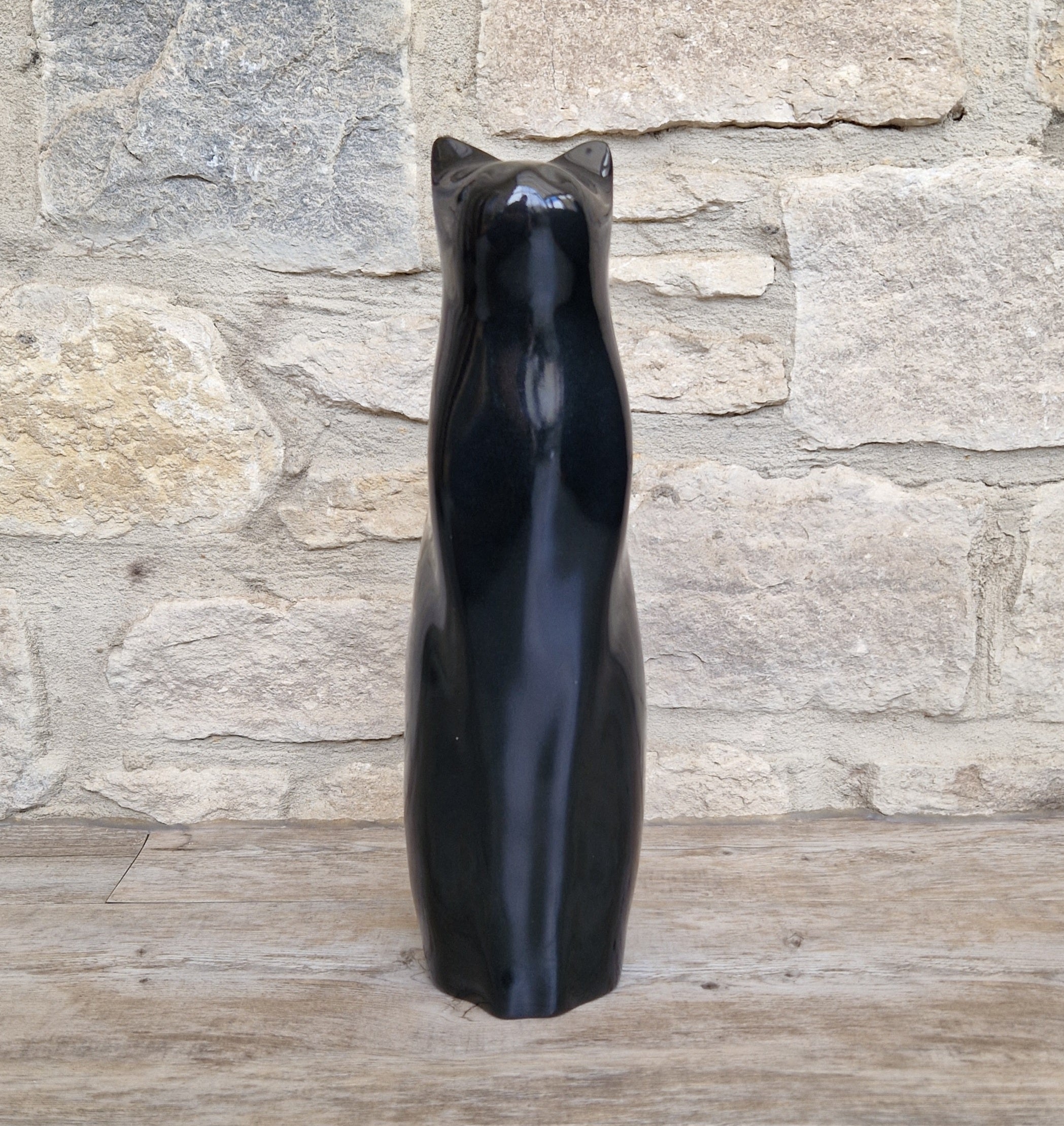 Perry Lancaster Artforum Sitting Cat Gloss Black Heavy Resin Figure Vintage 32cm