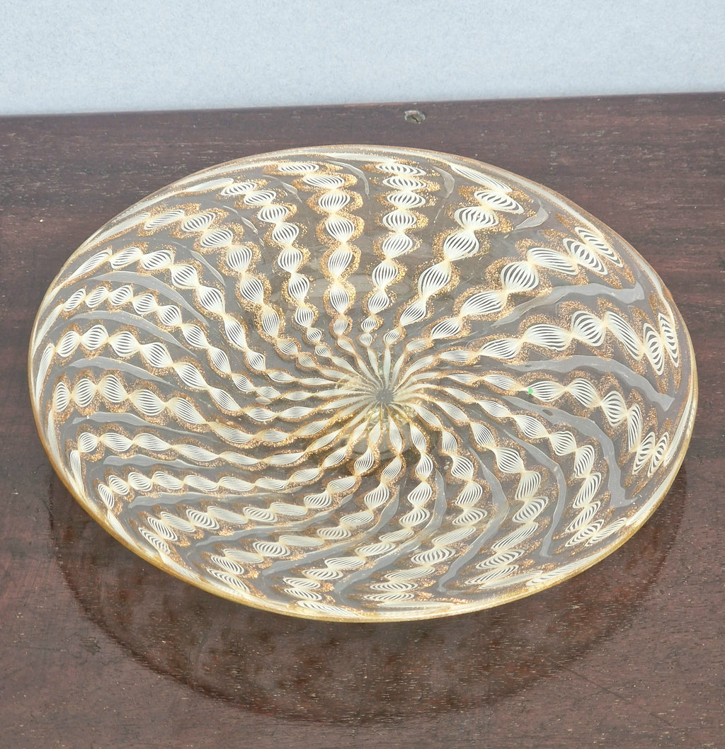 Antique Salviati Murano Glass Plate, Zanfirico, Aventurine, Venetian c.1870–1890, 18.2cm, Fine Handblown Collectable Piece