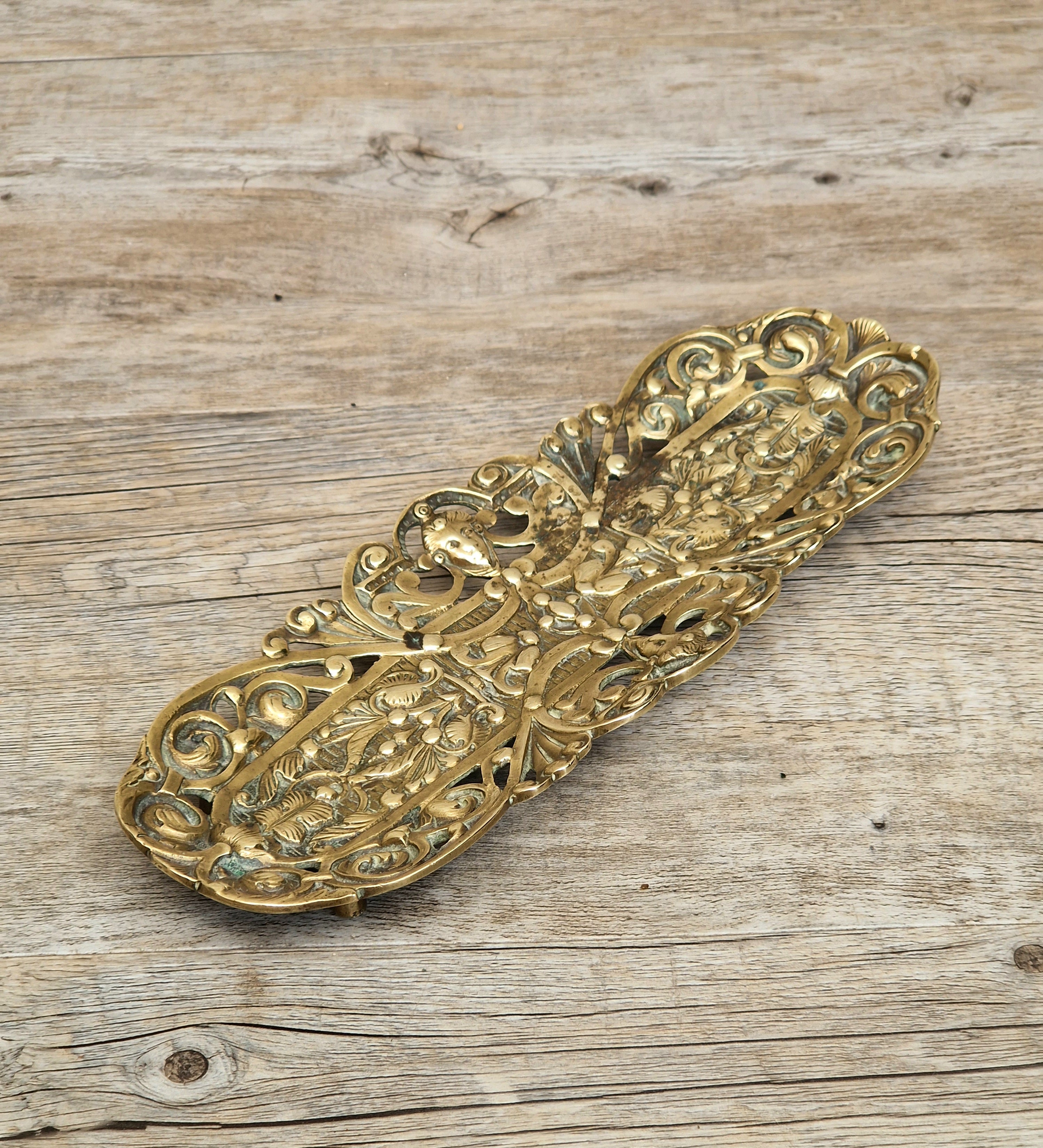 Antique Renaissance Revival Cast Brass Pen Tray