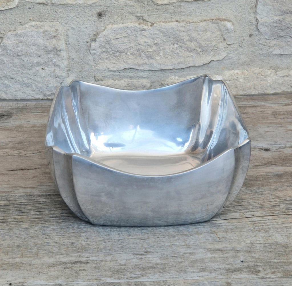 Art Deco Design Large Fruit Bowl Polished Aluminium Metal Heavy Vintage