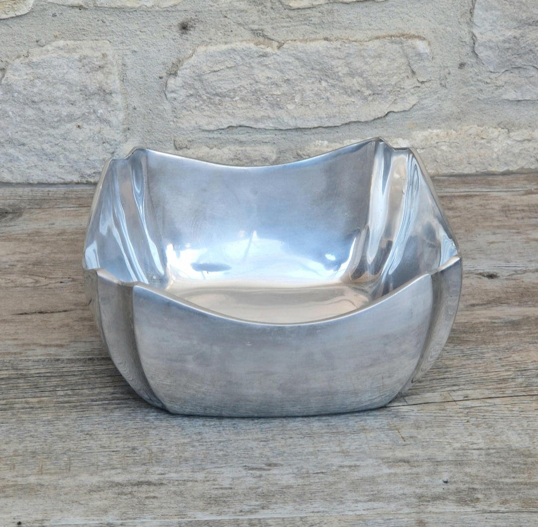 Art Deco Design Large Fruit Bowl Polished Aluminium Metal Heavy Vintage