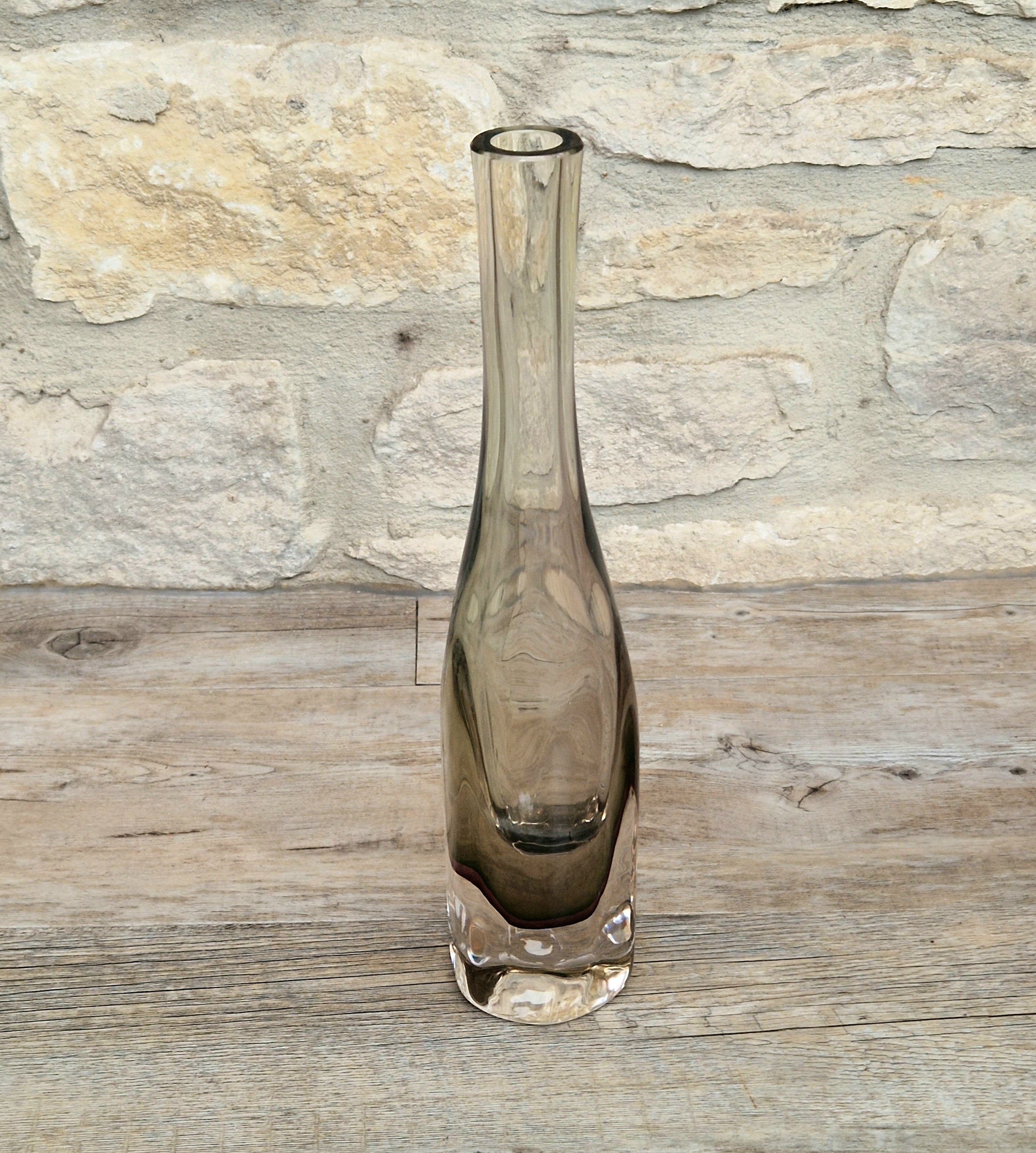 Rare Mid Century Heavy Hand Blown Triple Sommerso Art Glass Bottle Vase 31cm