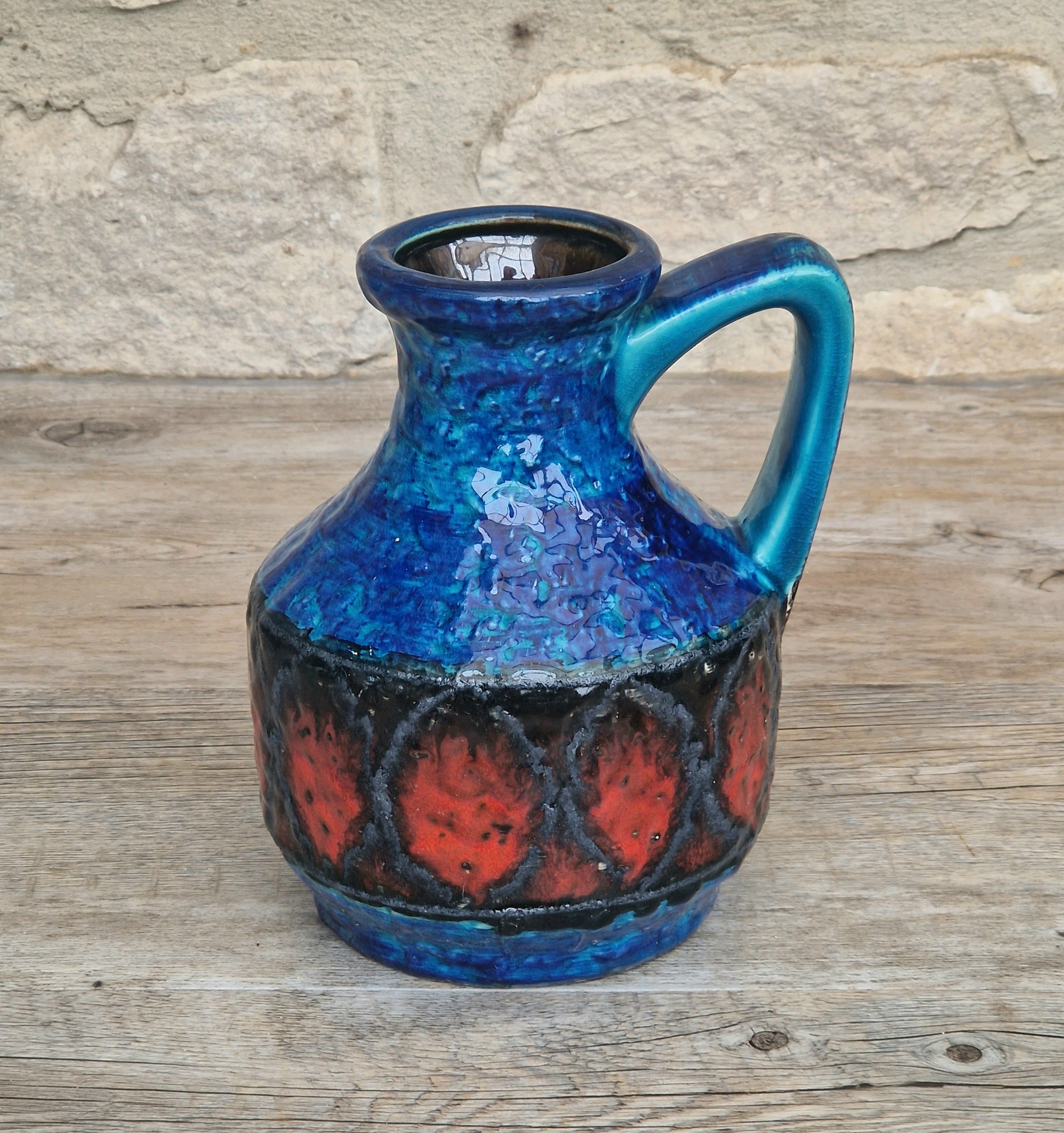 Bay Keramik West German Fat Lava Pottery Jug Vase Mid-Century Bright Blue Vintage