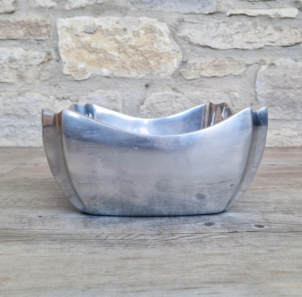 Art Deco Design Large Fruit Bowl Polished Aluminium Metal Heavy Vintage