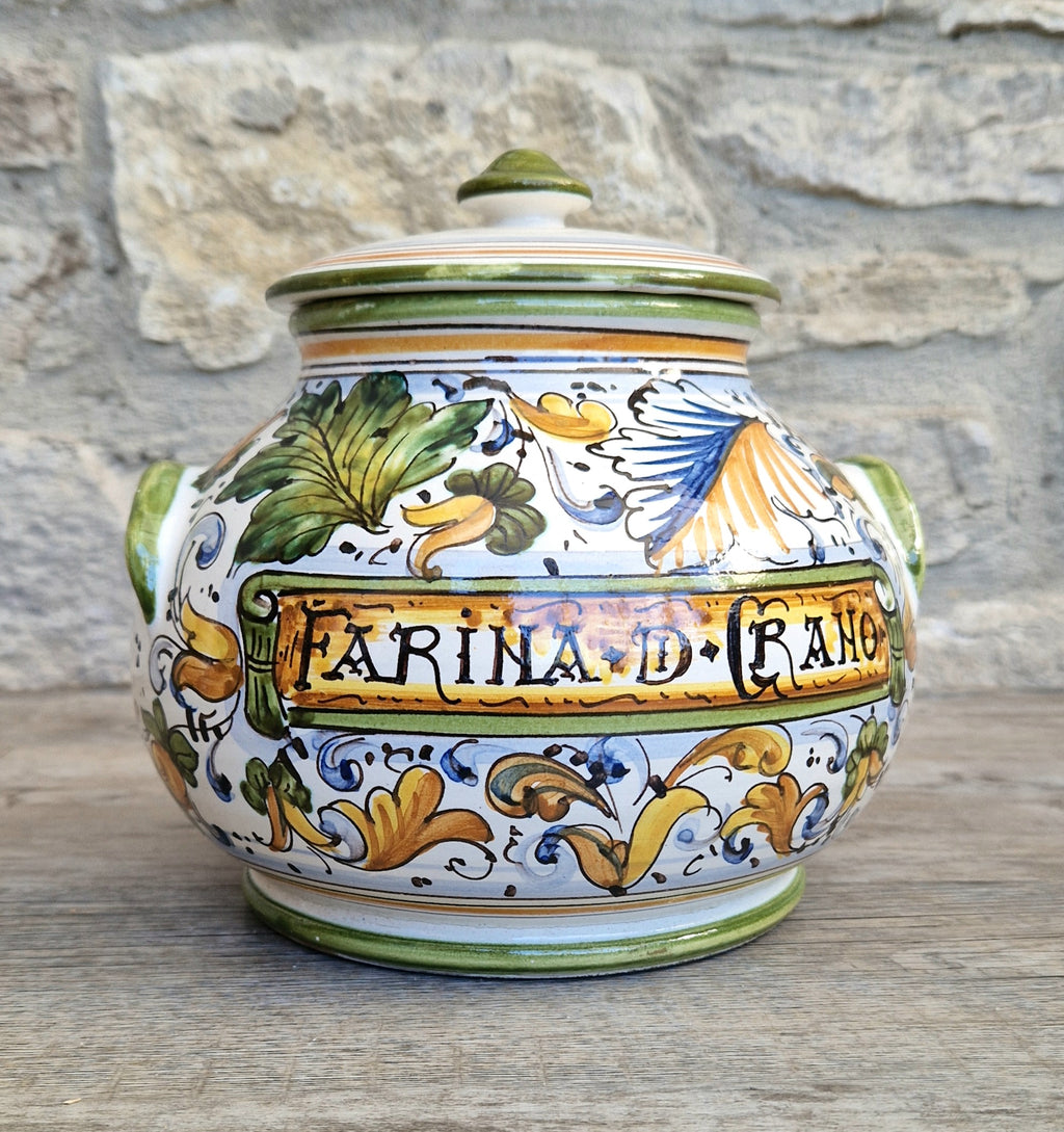 Deruta Italian Majolica Ceramic Lidded Flour Jar Vintage Kitchen Decor