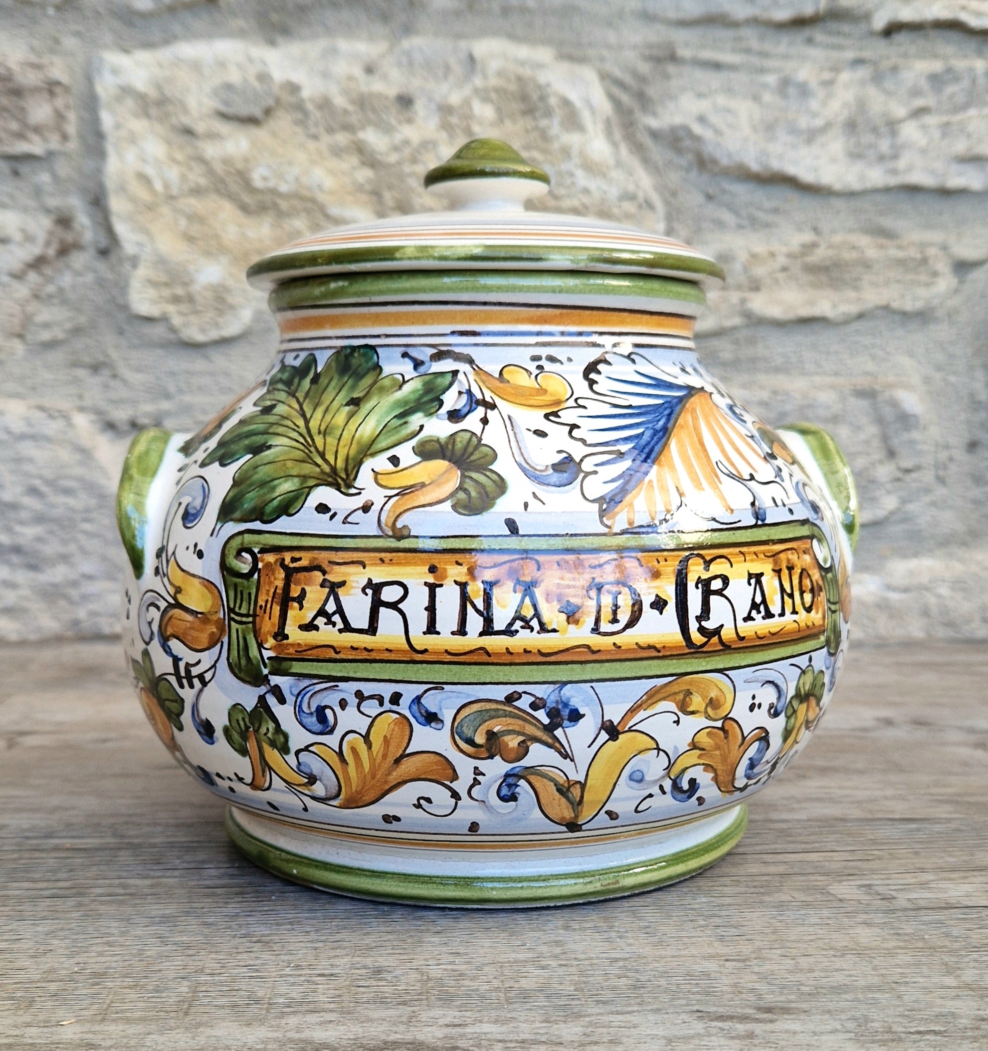 Deruta Italian Majolica Ceramic Lidded Flour Jar Vintage Kitchen Decor