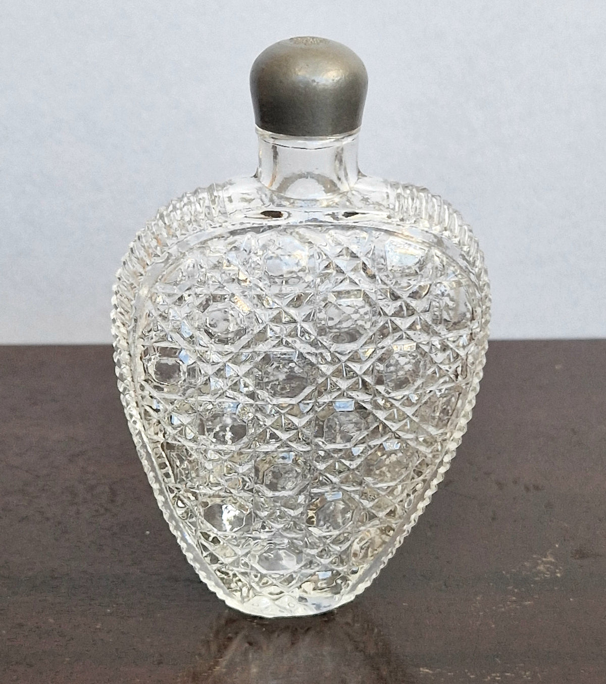 Antique Victorian Pressed Glass Heart Perfume Bottle Pocket Scent Flask Original Cap