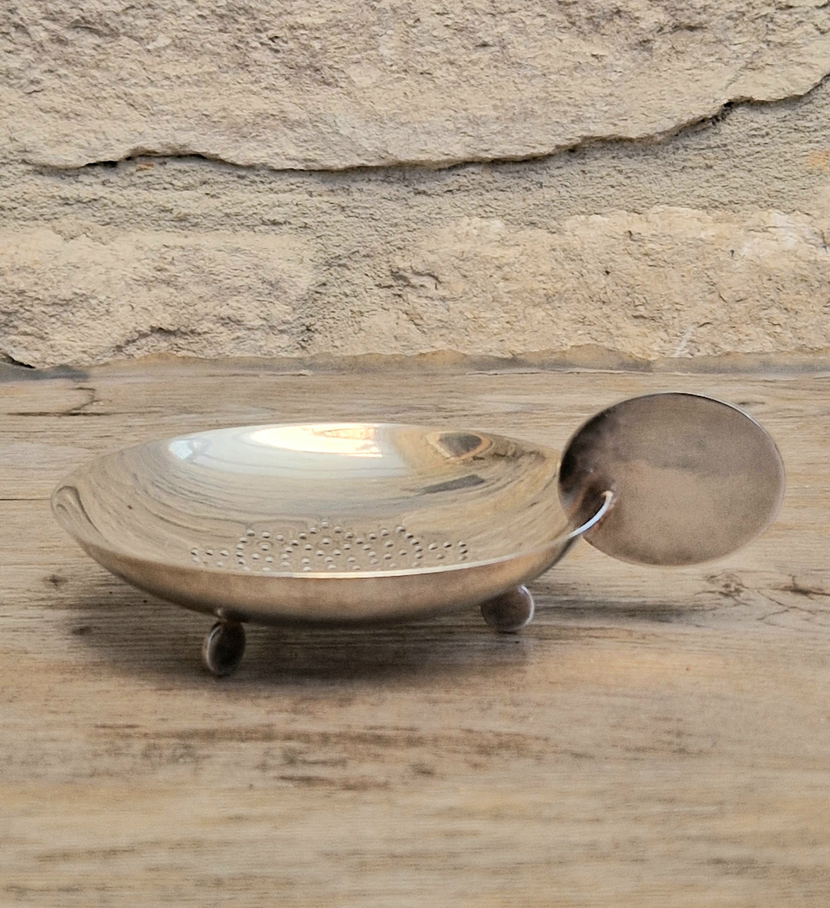Art Deco Disc Motif Silver Plated Over Cup Tea Strainer/Lemon Strainer Sola