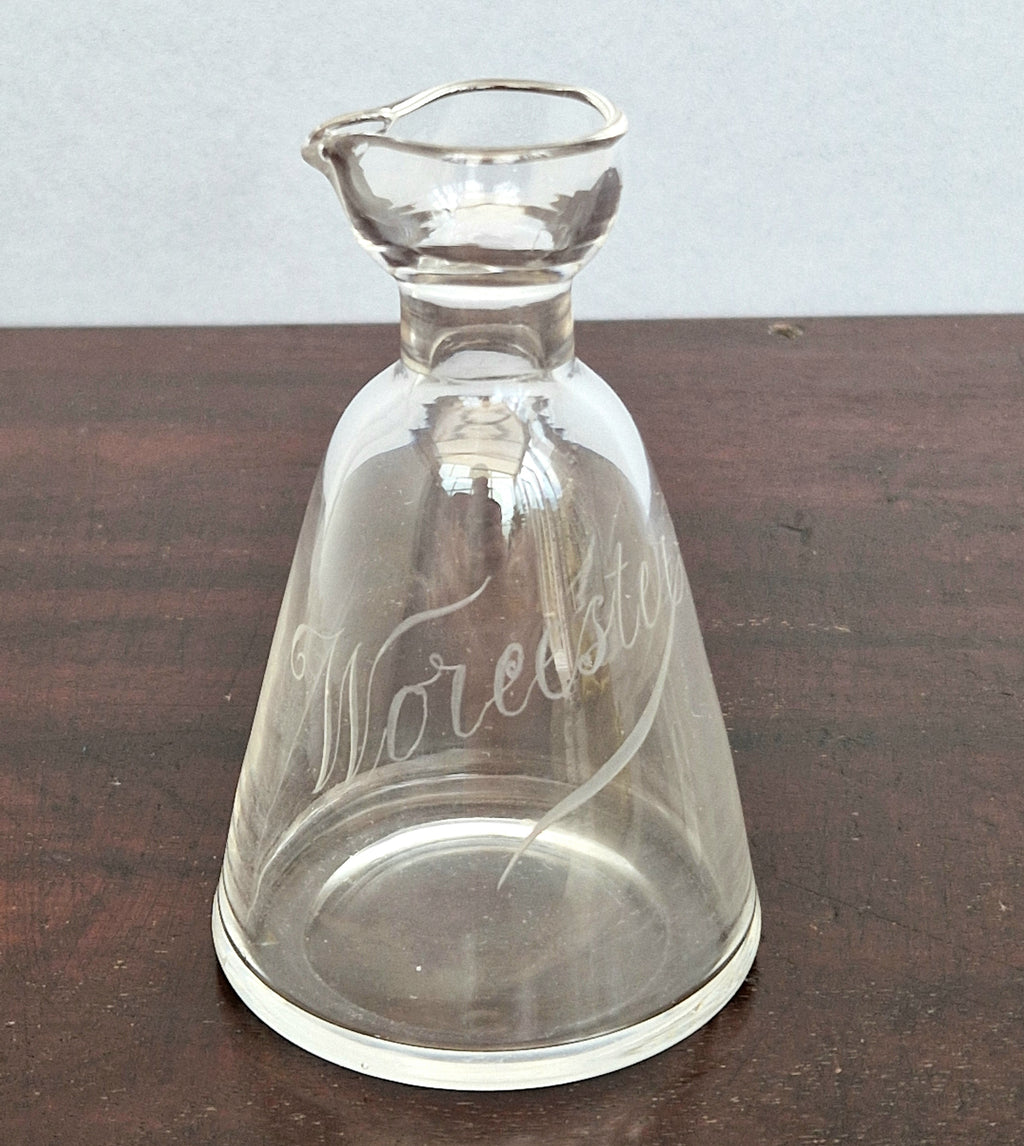 Antique Engraved Glass Worcester Condiment Bottle c.19th Century Fine Copper Wheel Engraving  Glass Stopper English