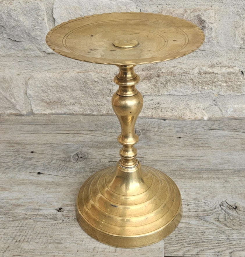 Vintage Large Brass Pedestal Pillar Candle Holder Stand 24cm Tall Church Candle holder.With Patina