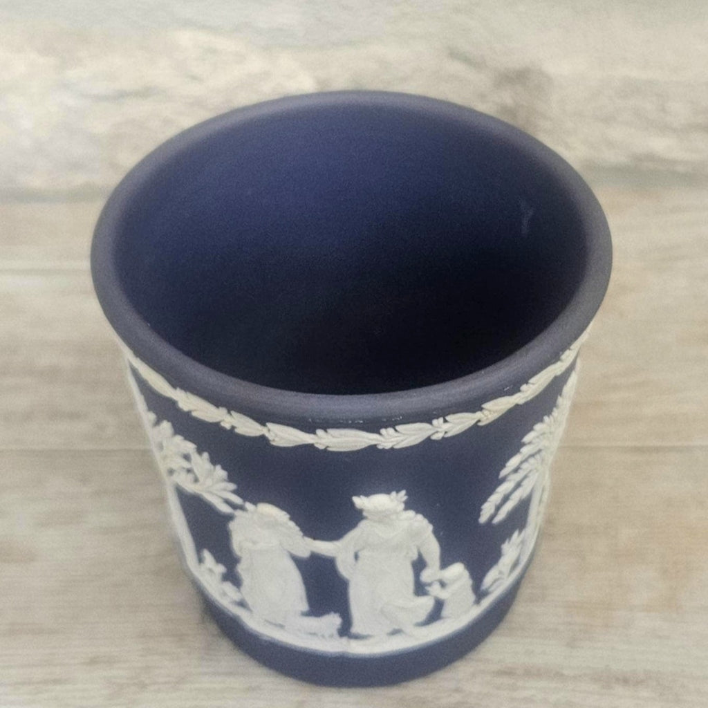 Vintage Wedgwood Cobalt Blue White Relief Neoclassical Small Cache Pot Made in England 7.5cm Tall